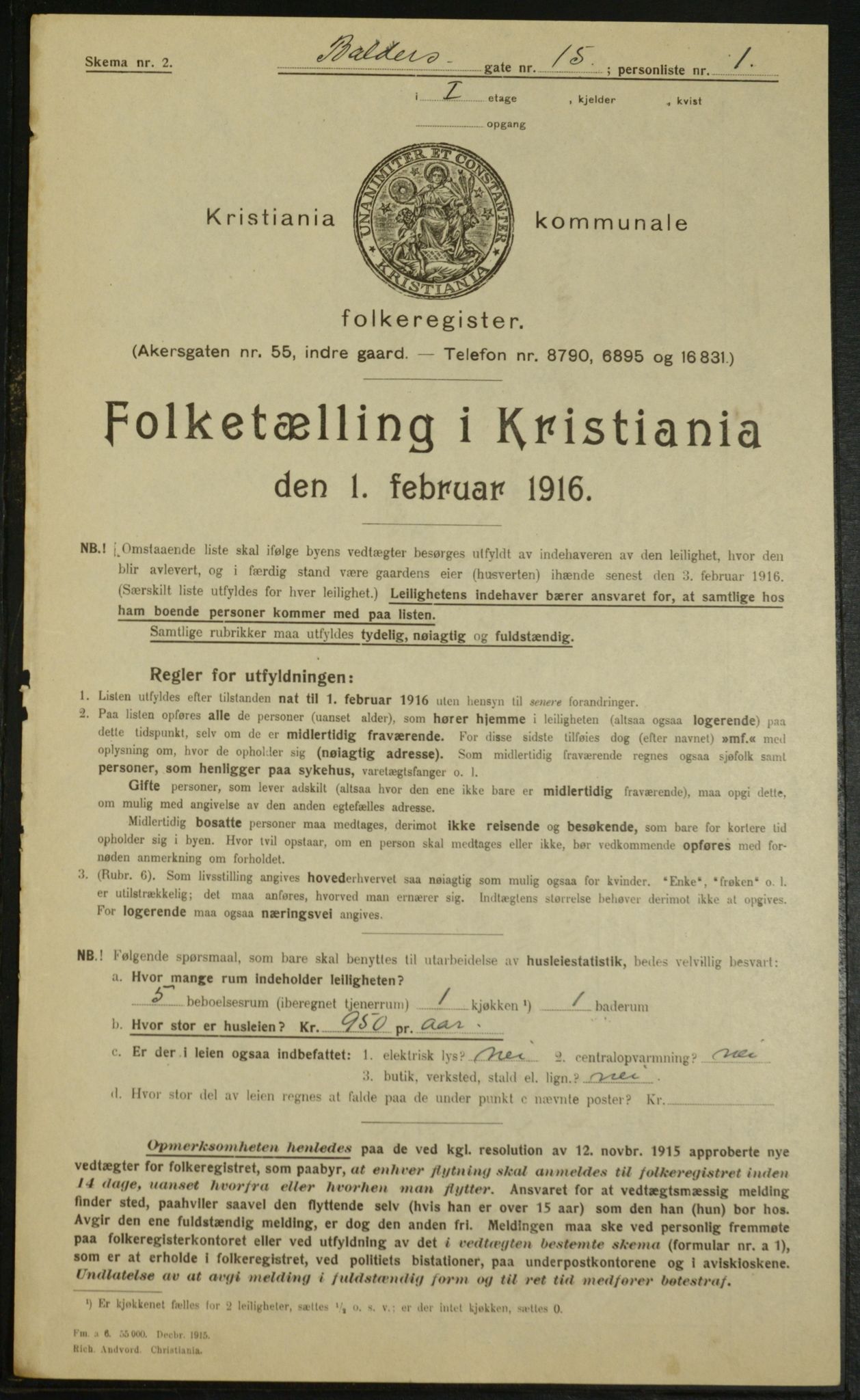 OBA, Municipal Census 1916 for Kristiania, 1916, p. 3403