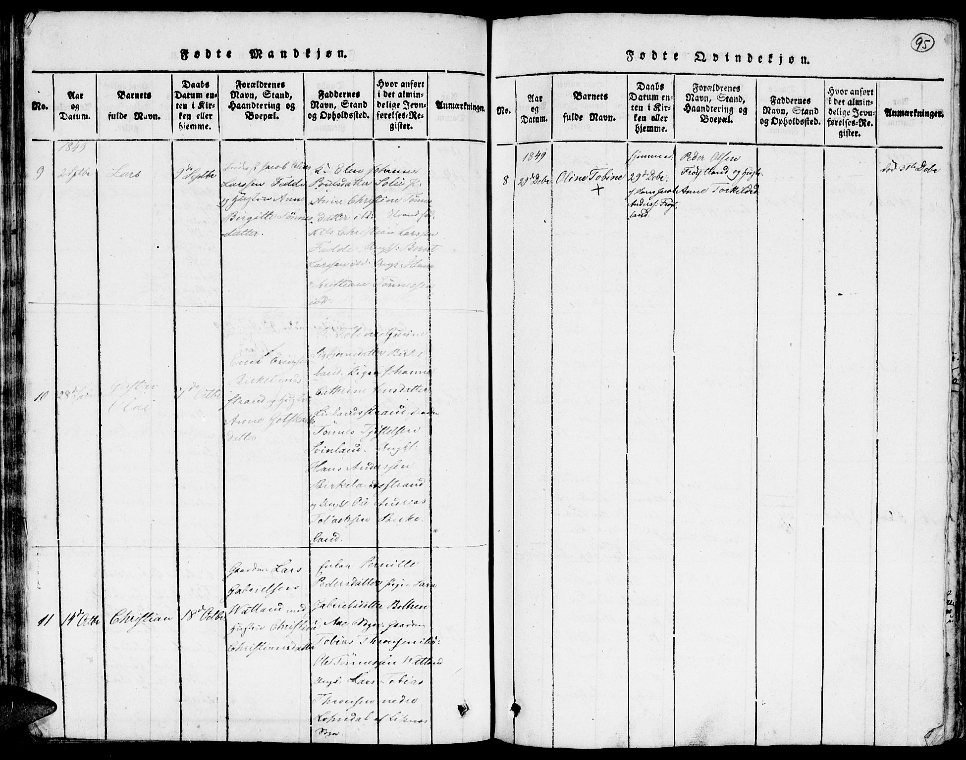 Kvinesdal sokneprestkontor, AV/SAK-1111-0026/F/Fa/Faa/L0001: Parish register (official) no. A 1, 1815-1849, p. 95