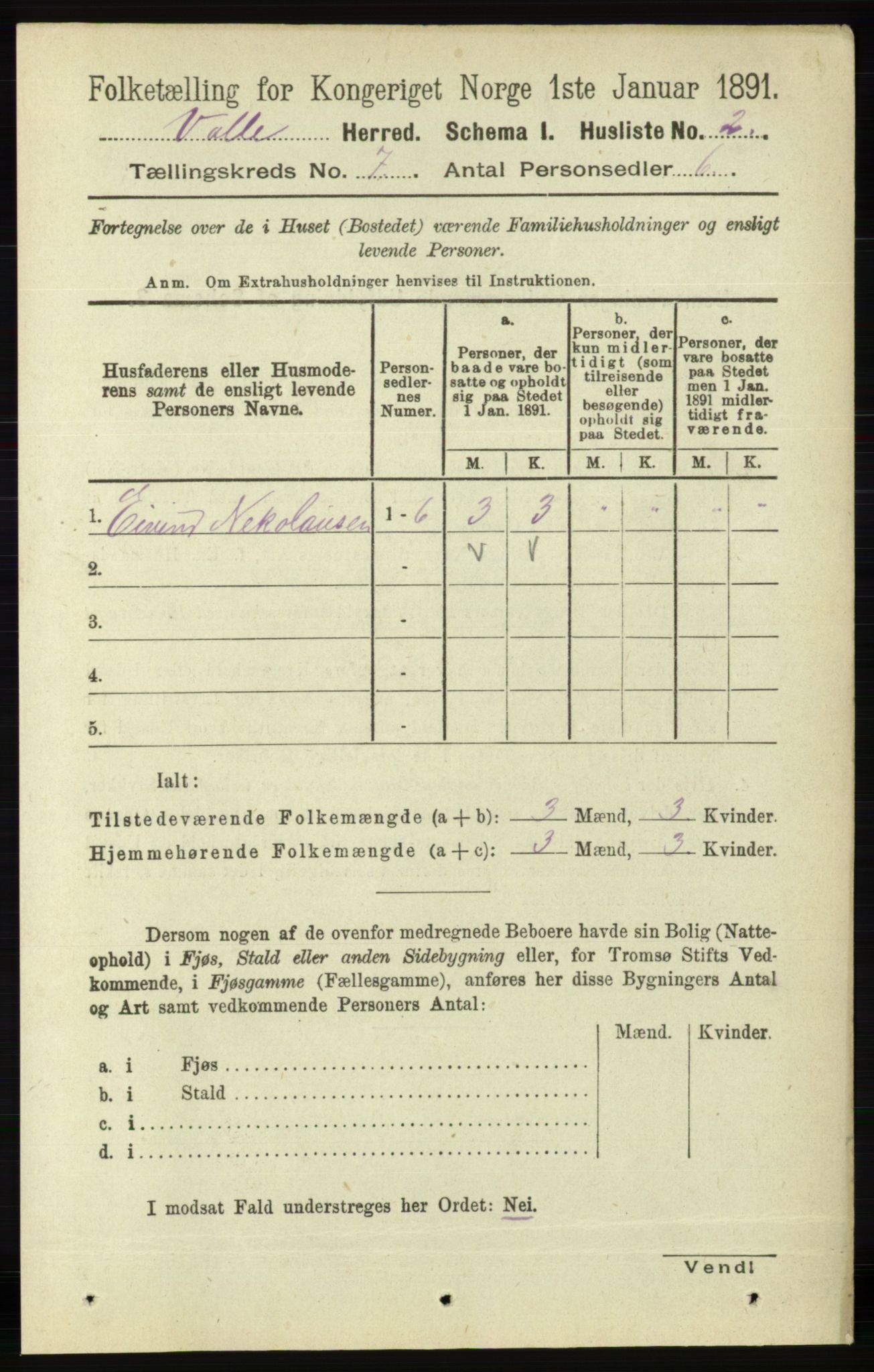 RA, 1891 census for 0940 Valle, 1891, p. 1925