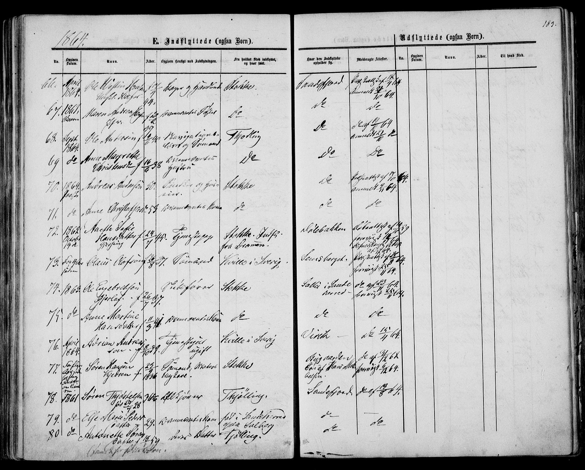 Sandar kirkebøker, AV/SAKO-A-243/F/Fa/L0009: Parish register (official) no. 9, 1862-1871, p. 183