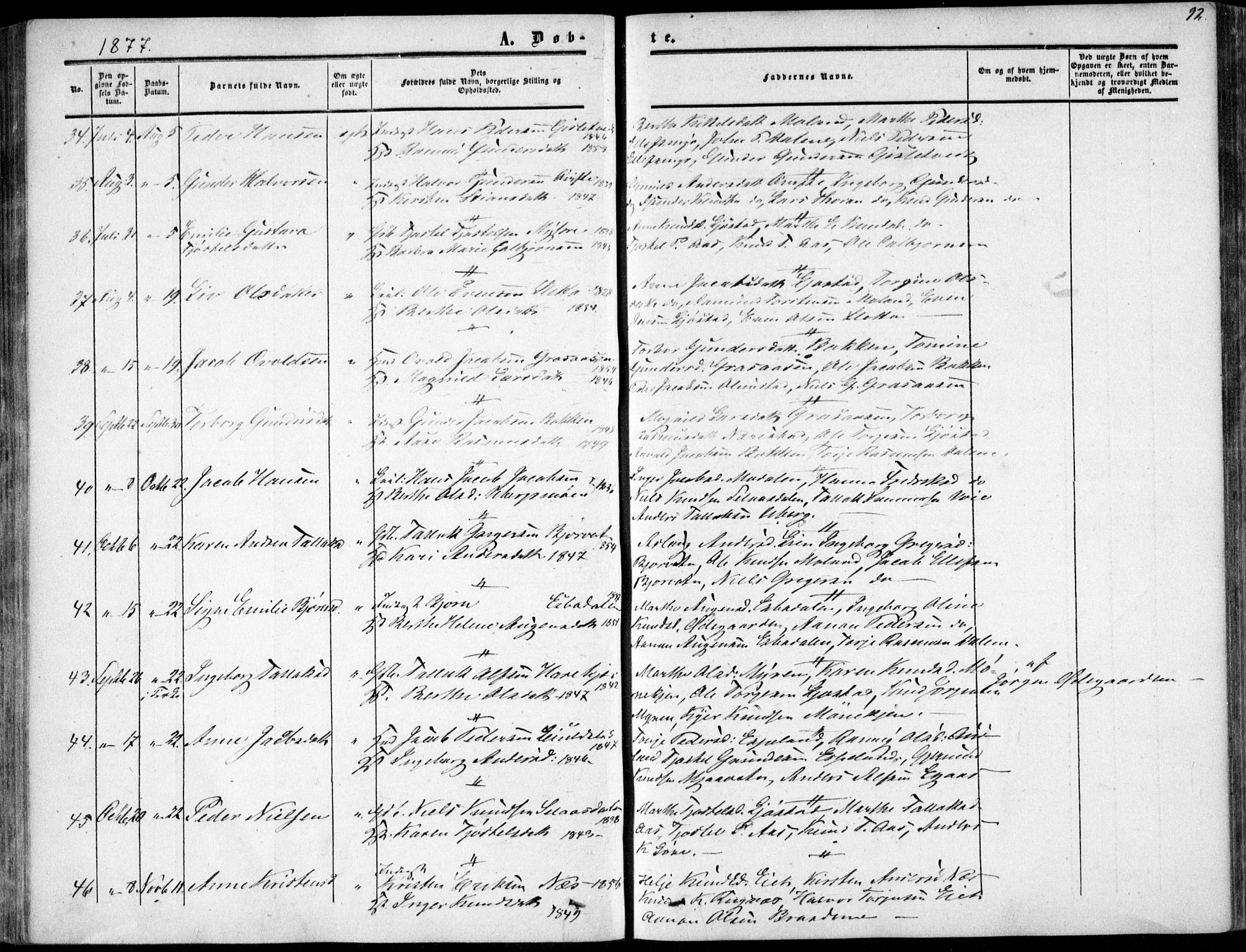 Gjerstad sokneprestkontor, AV/SAK-1111-0014/F/Fa/Fab/L0003: Parish register (official) no. A 3, 1853-1878, p. 92