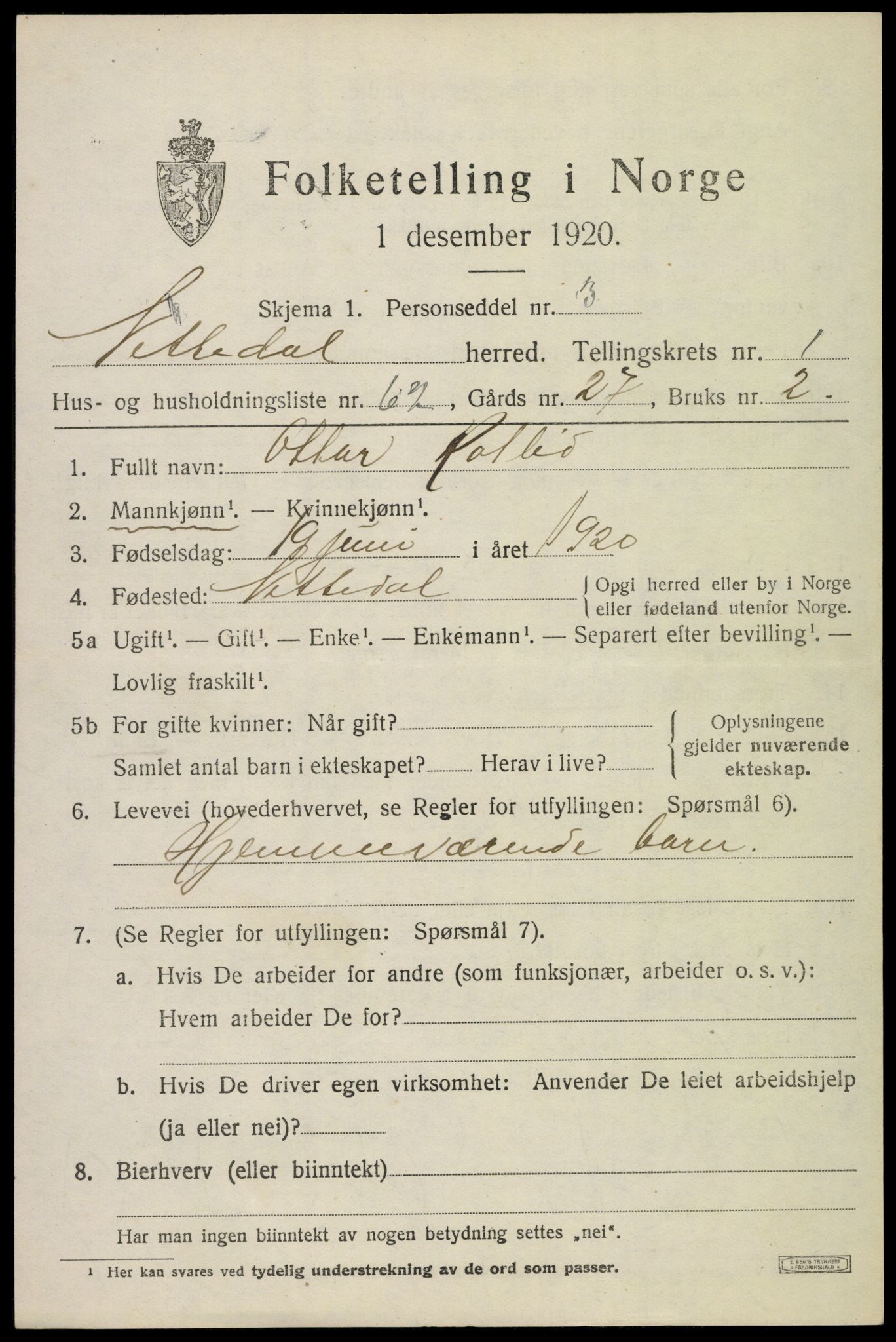 SAO, 1920 census for Nittedal, 1920, p. 1980