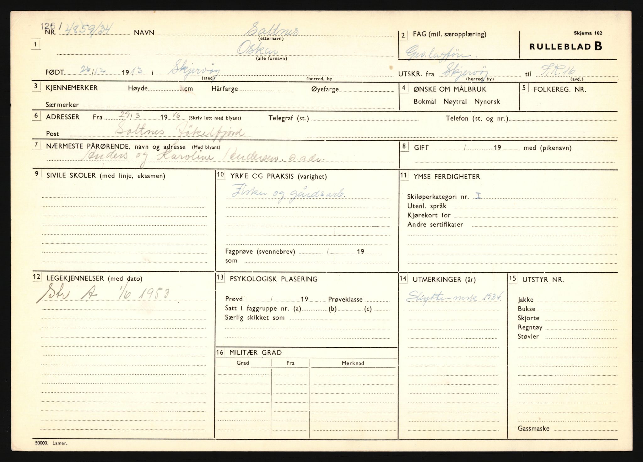 Forsvaret, Troms infanteriregiment nr. 16, AV/RA-RAFA-3146/P/Pa/L0018: Rulleblad for regimentets menige mannskaper, årsklasse 1934, 1934, p. 1111