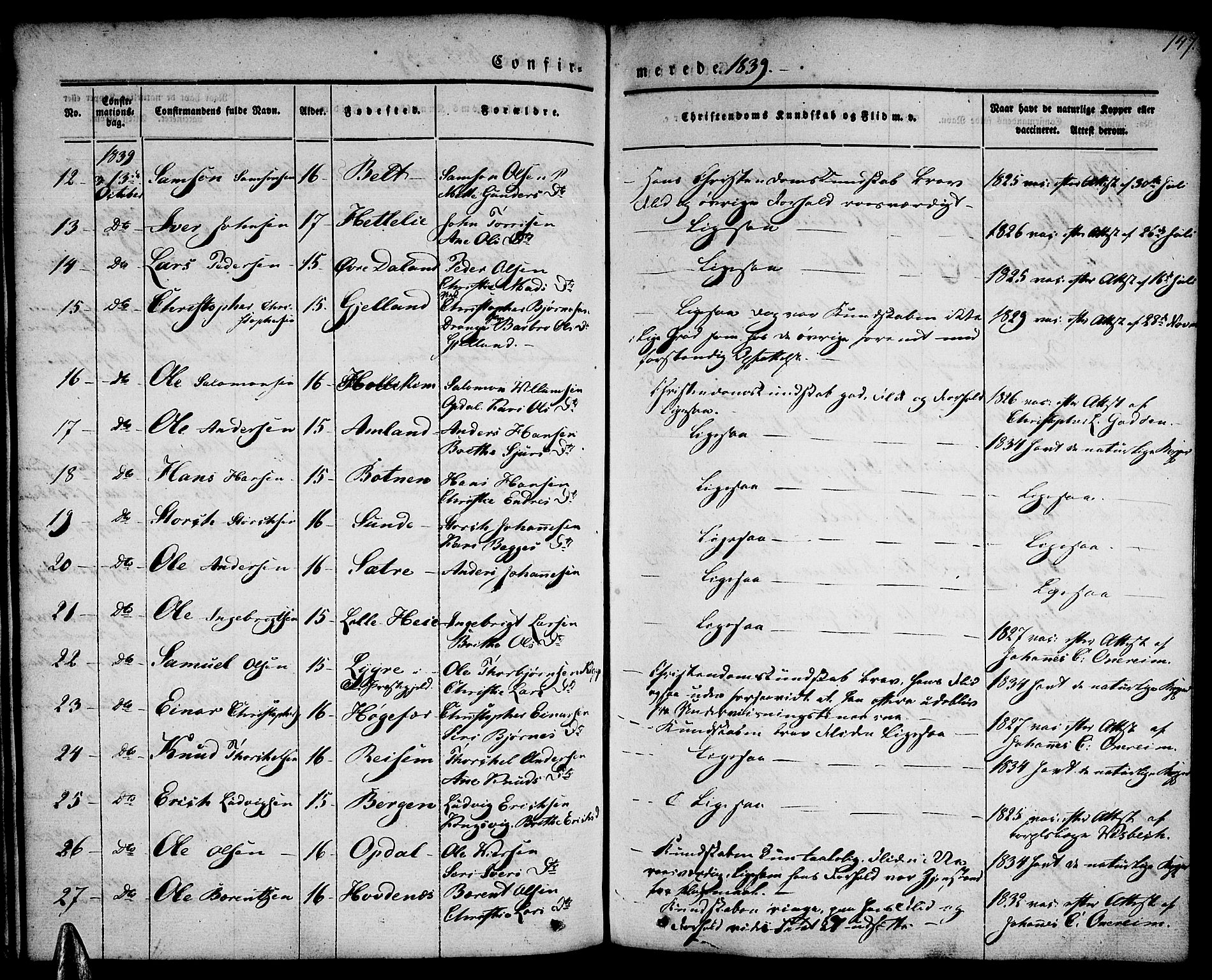 Tysnes sokneprestembete, AV/SAB-A-78601/H/Haa: Parish register (official) no. A 9, 1837-1848, p. 147