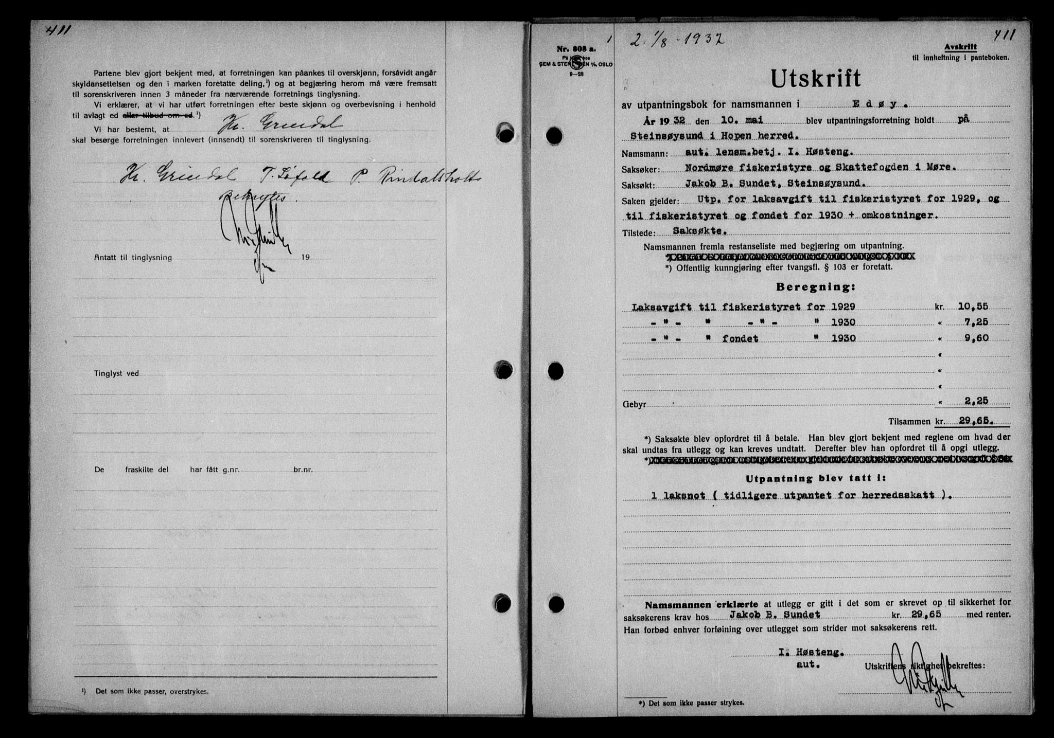 Nordmøre sorenskriveri, AV/SAT-A-4132/1/2/2Ca/L0075: Mortgage book no. 65, 1932-1932, Deed date: 01.08.1932