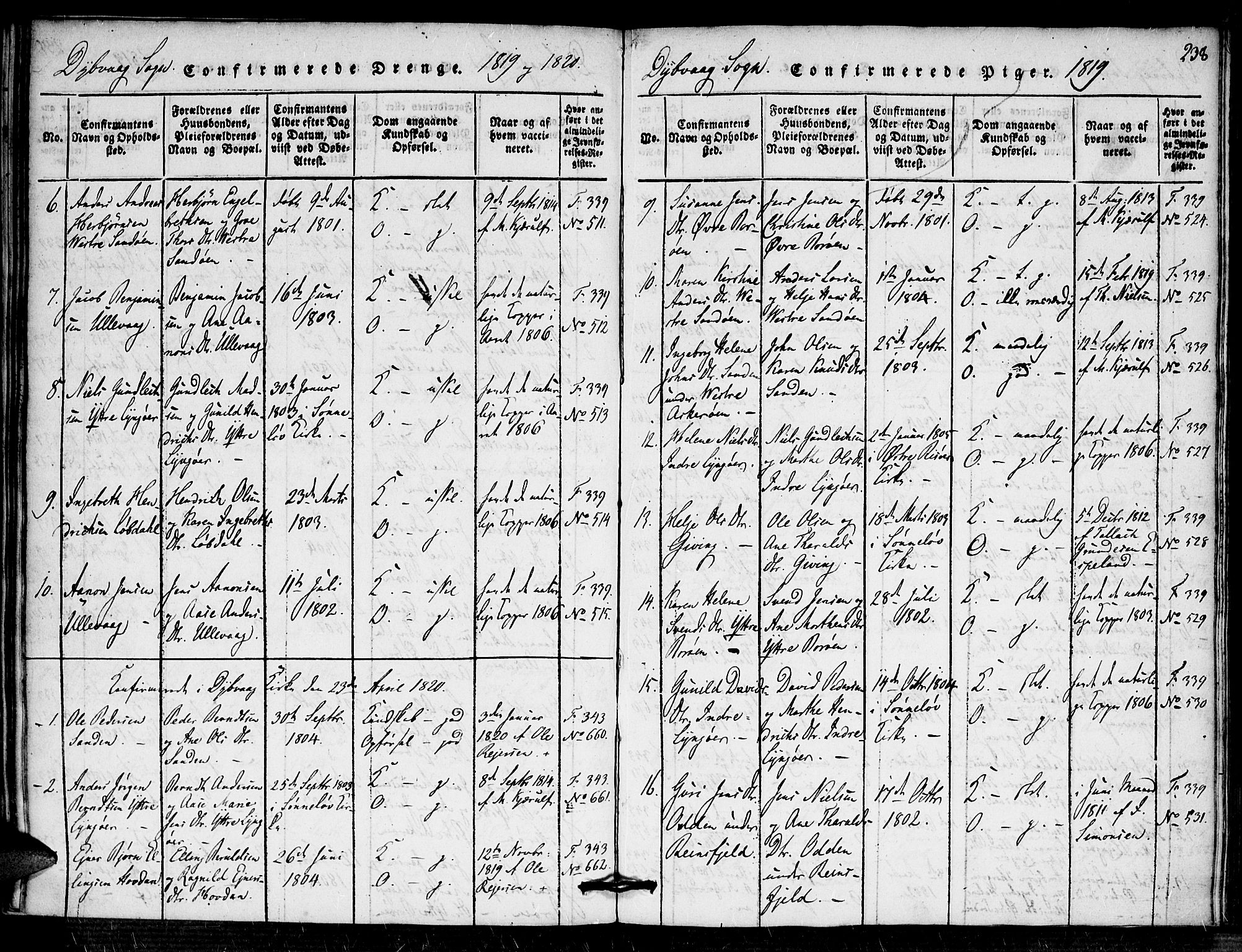 Dypvåg sokneprestkontor, AV/SAK-1111-0007/F/Fa/Faa/L0003: Parish register (official) no. A 3 /1, 1817-1824, p. 238