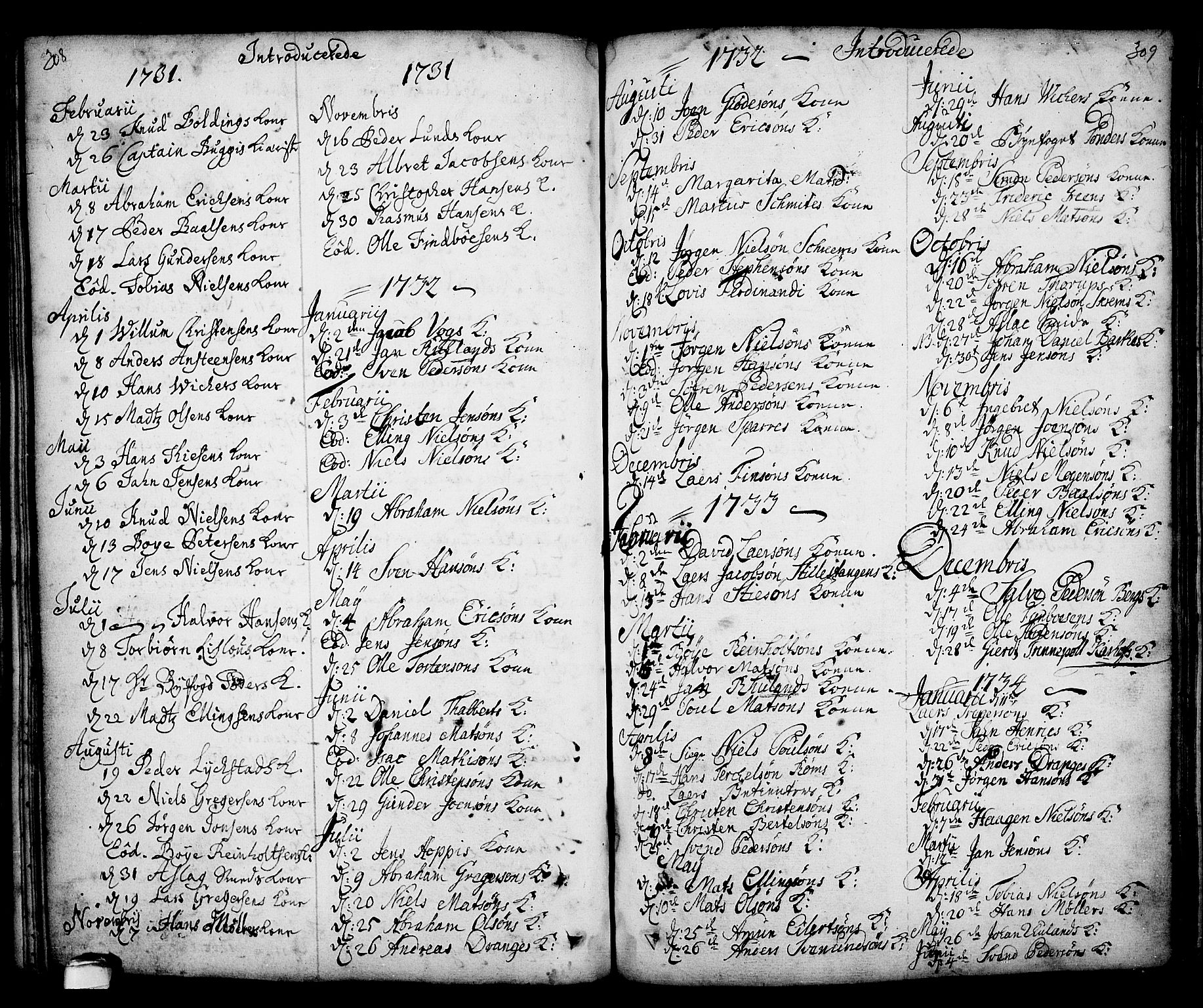Kragerø kirkebøker, AV/SAKO-A-278/F/Fa/L0001: Parish register (official) no. 1, 1702-1766, p. 308-309