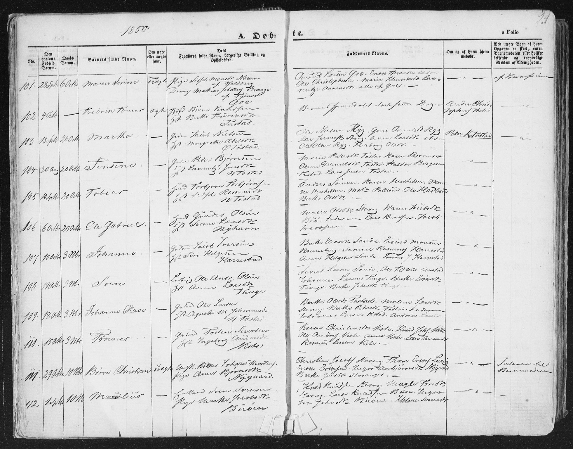 Hetland sokneprestkontor, AV/SAST-A-101826/30/30BA/L0002: Parish register (official) no. A 2, 1849-1869, p. 21