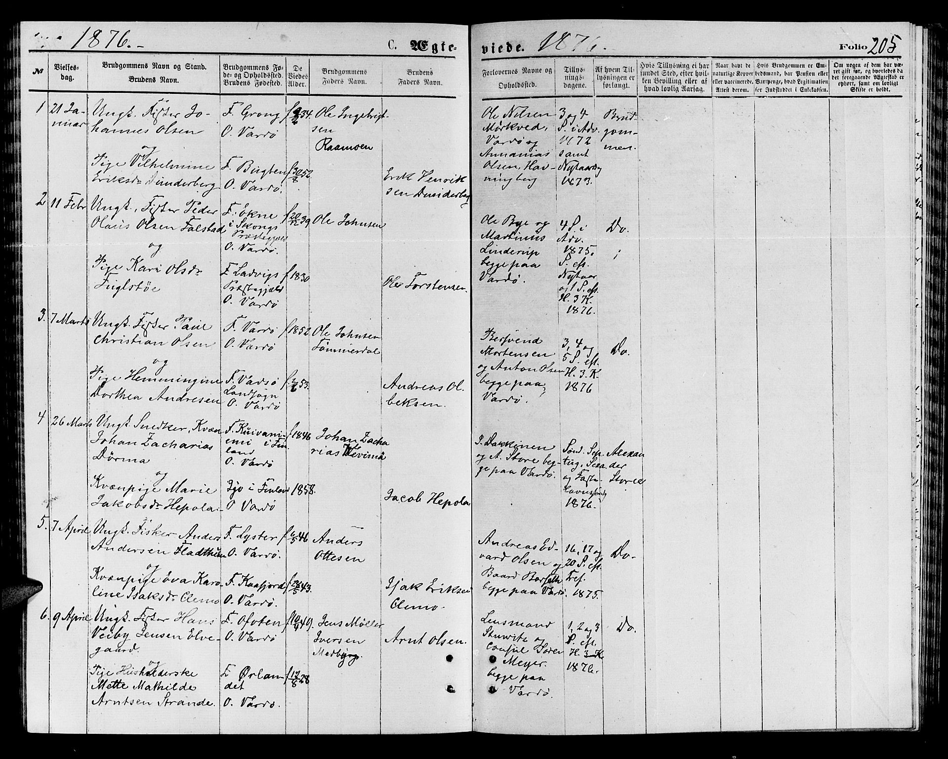 Vardø sokneprestkontor, AV/SATØ-S-1332/H/Hb/L0003klokker: Parish register (copy) no. 3, 1871-1878, p. 205