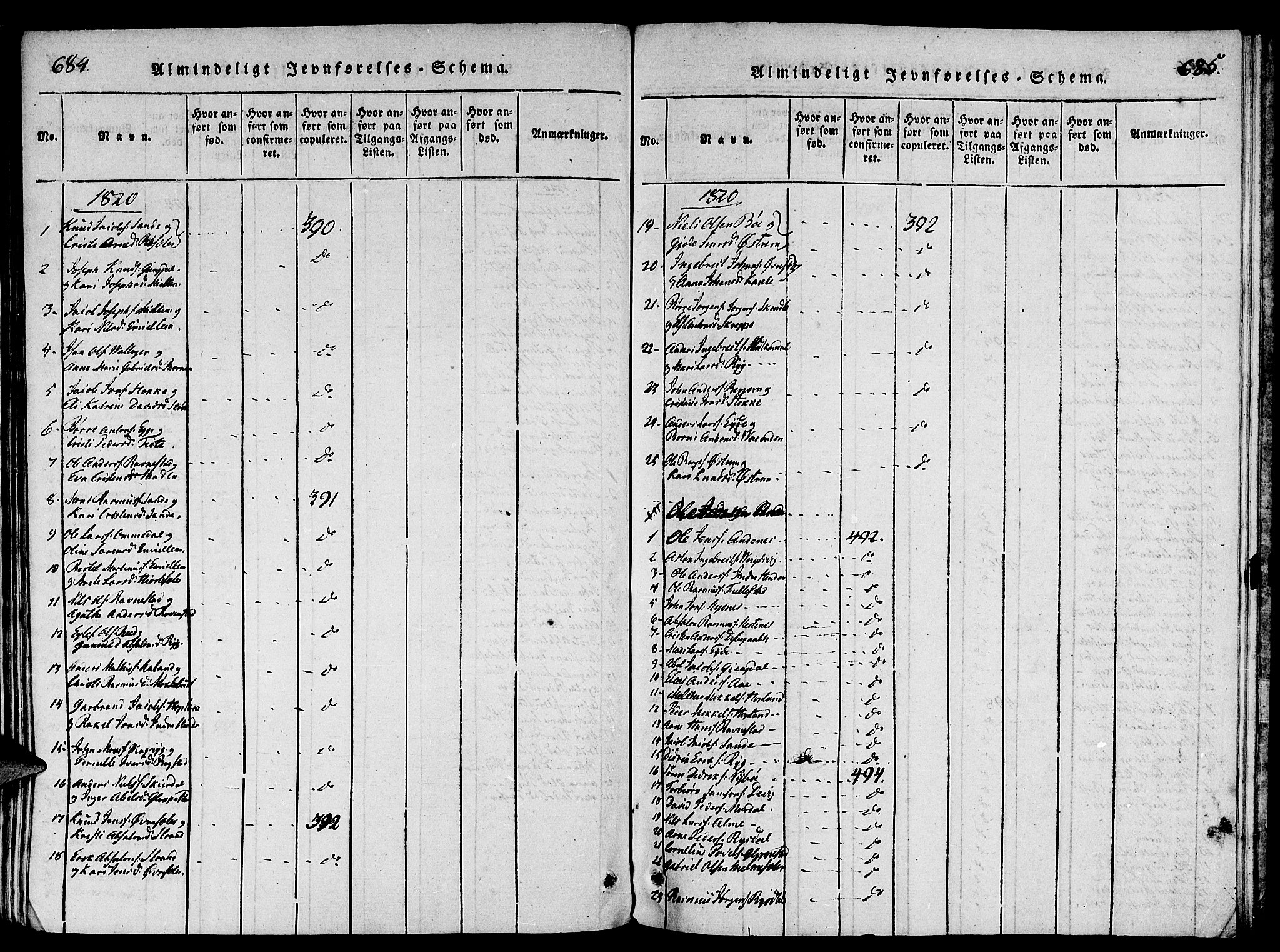 Gloppen sokneprestembete, AV/SAB-A-80101/H/Haa/Haaa/L0006: Parish register (official) no. A 6, 1816-1826, p. 684-685