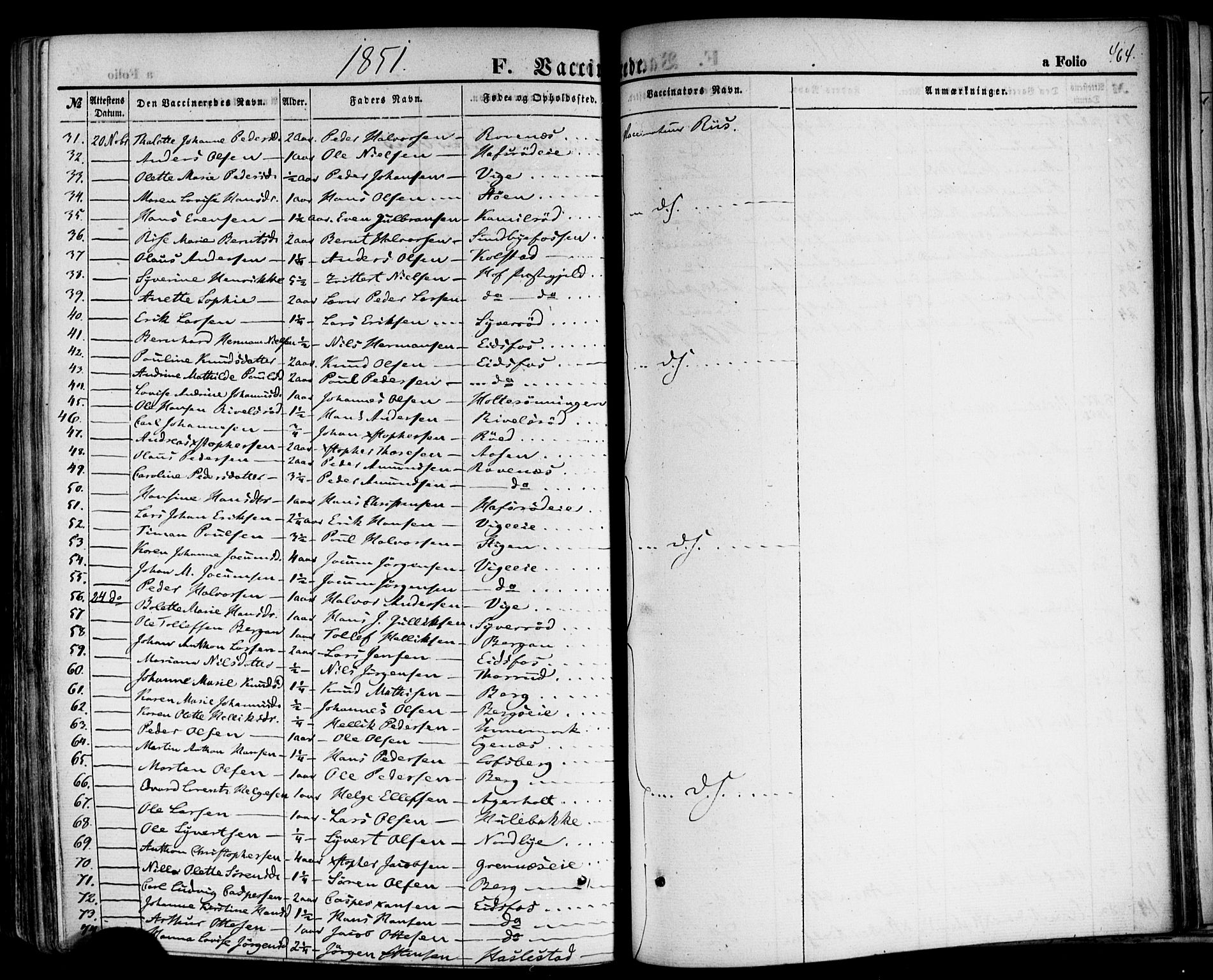 Hof kirkebøker, SAKO/A-64/F/Fa/L0006: Parish register (official) no. I 6, 1851-1877, p. 464