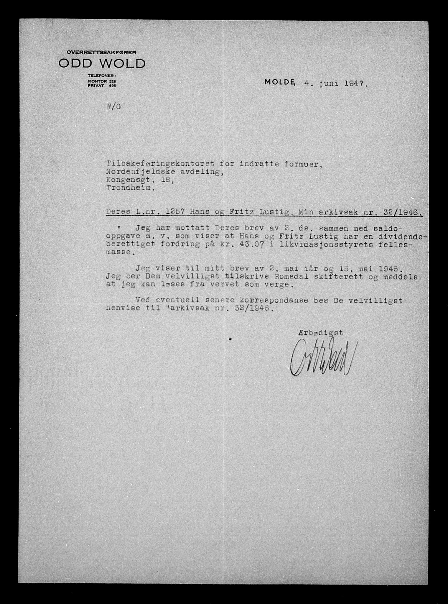 Justisdepartementet, Tilbakeføringskontoret for inndratte formuer, AV/RA-S-1564/H/Hc/Hcb/L0915: --, 1945-1947, p. 9