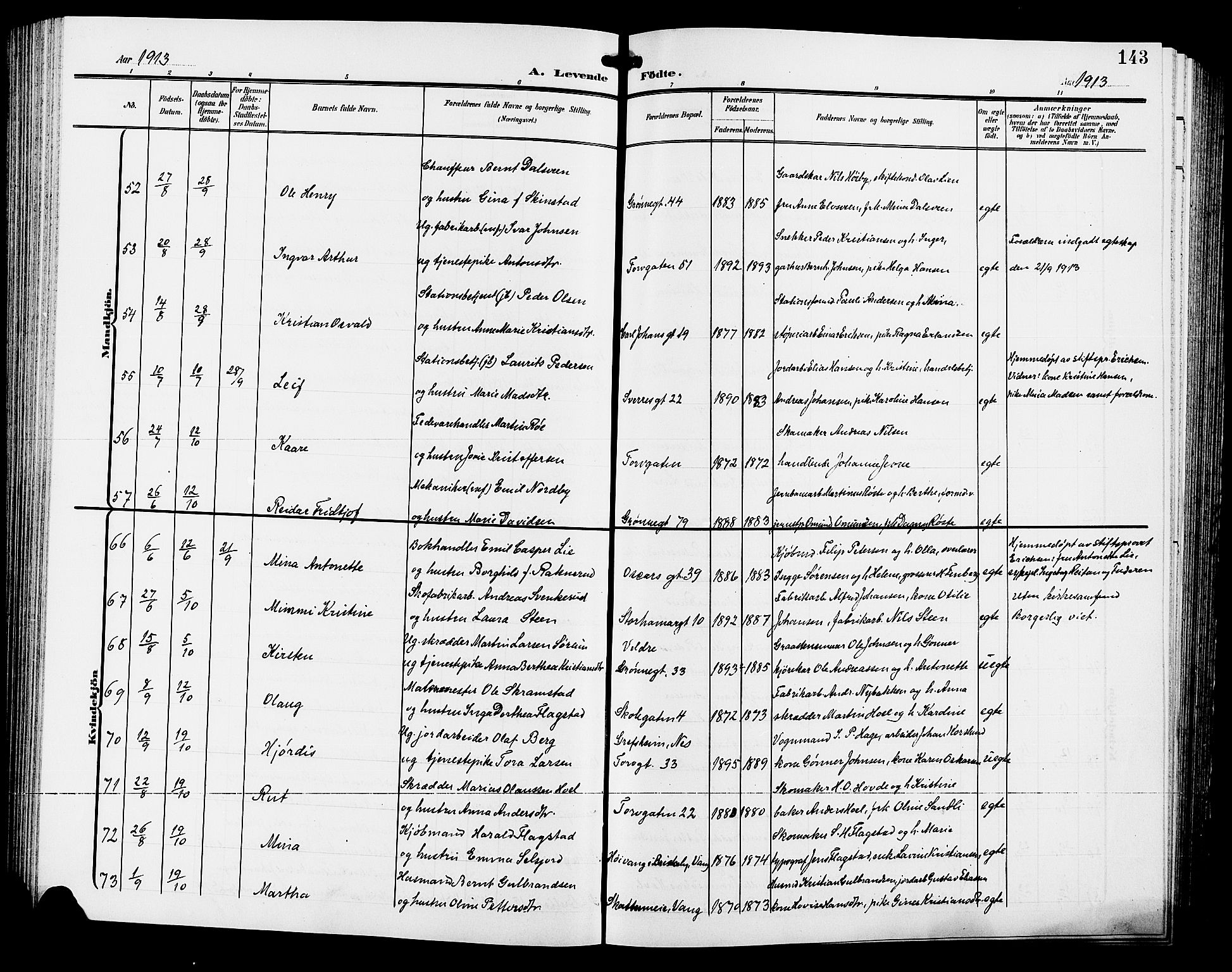 Hamar prestekontor, AV/SAH-DOMPH-002/H/Ha/Hab/L0001: Parish register (copy) no. 1, 1899-1914, p. 143