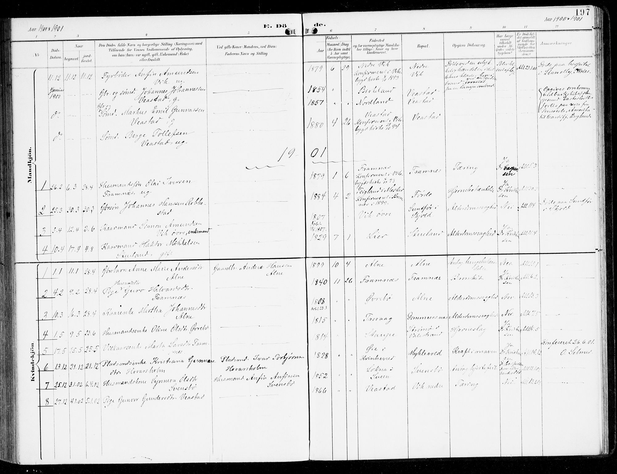 Sveio Sokneprestembete, SAB/A-78501/H/Haa: Parish register (official) no. D 2, 1894-1916, p. 197