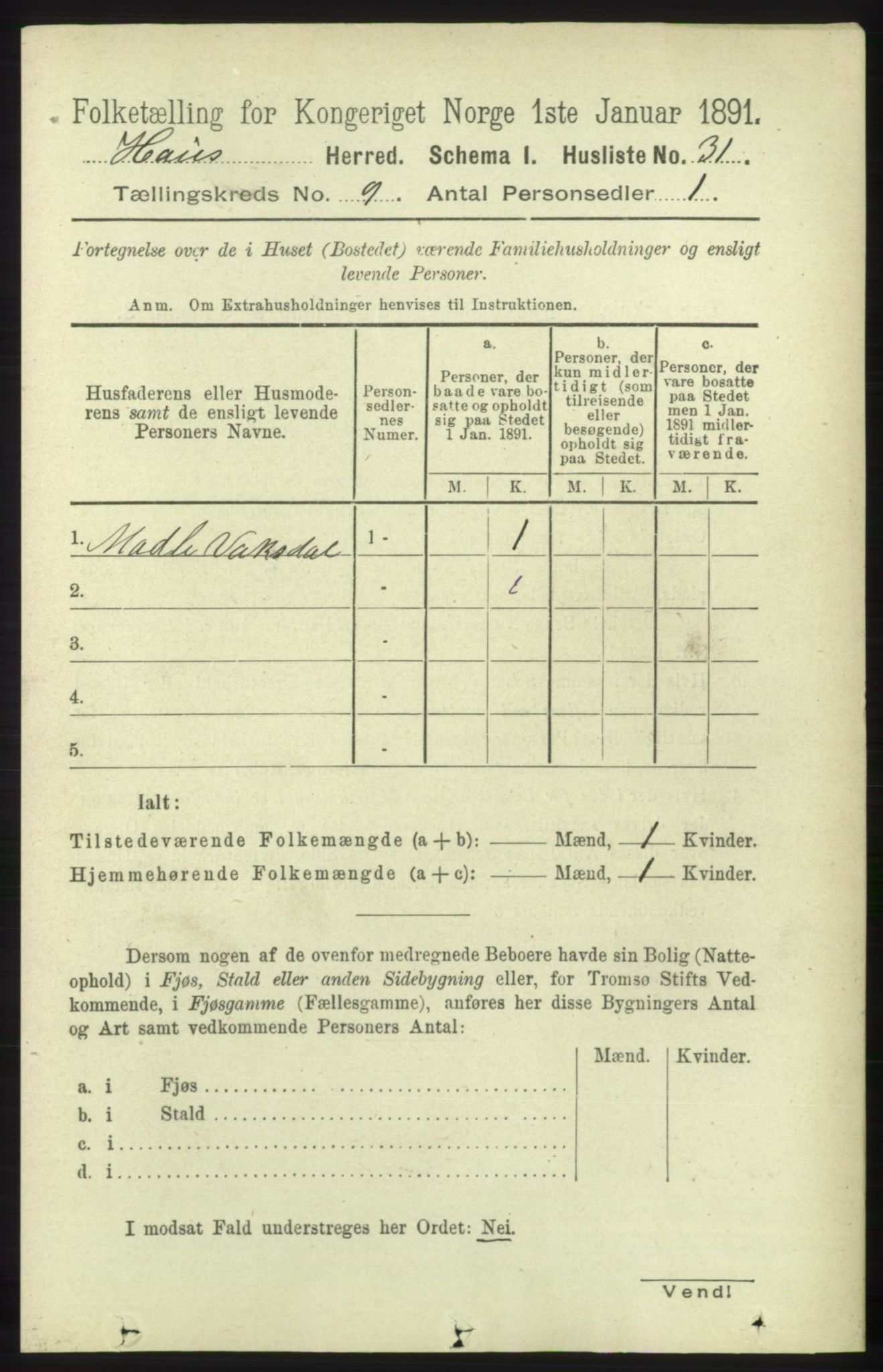 RA, 1891 census for 1250 Haus, 1891, p. 3539