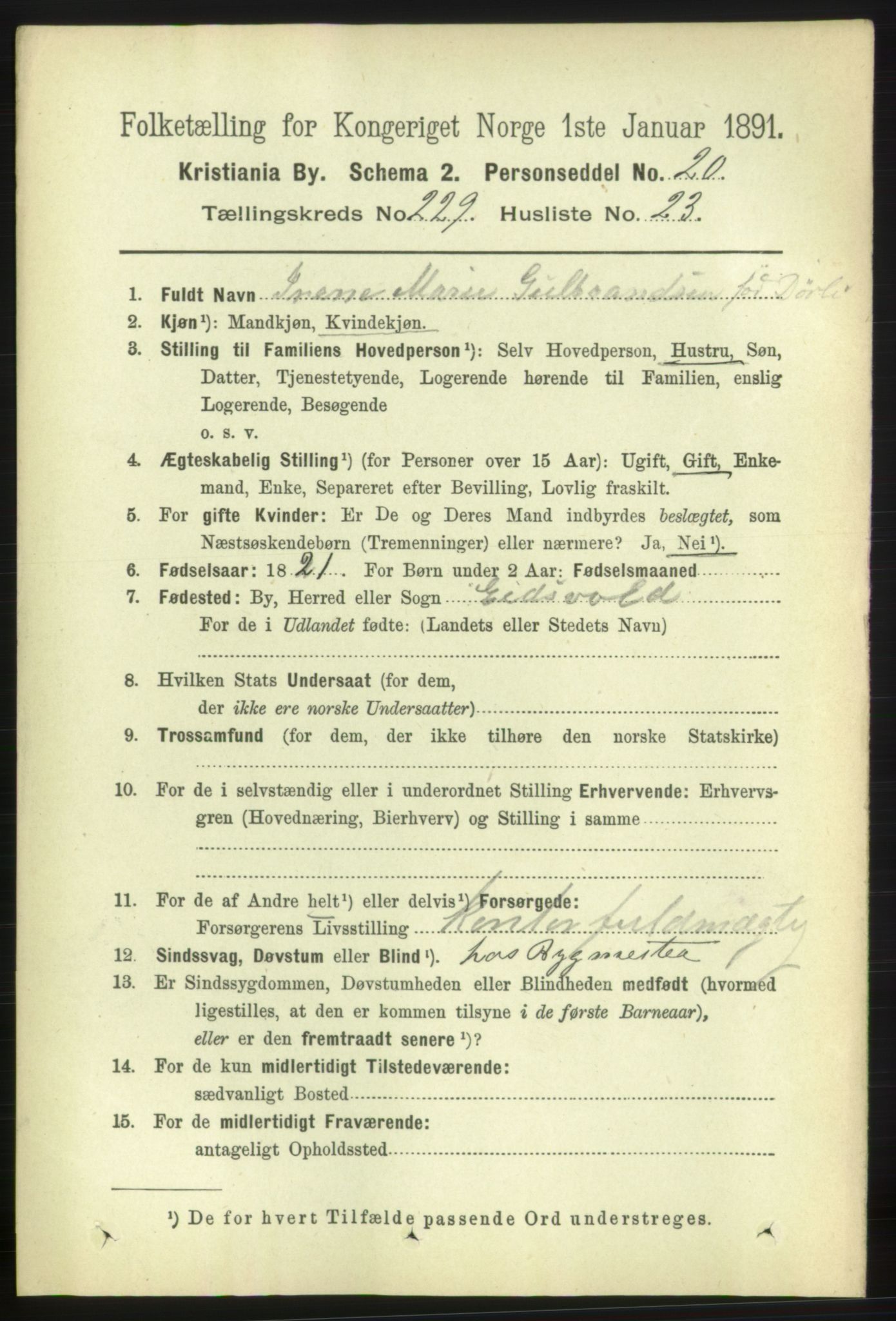 RA, 1891 census for 0301 Kristiania, 1891, p. 141015