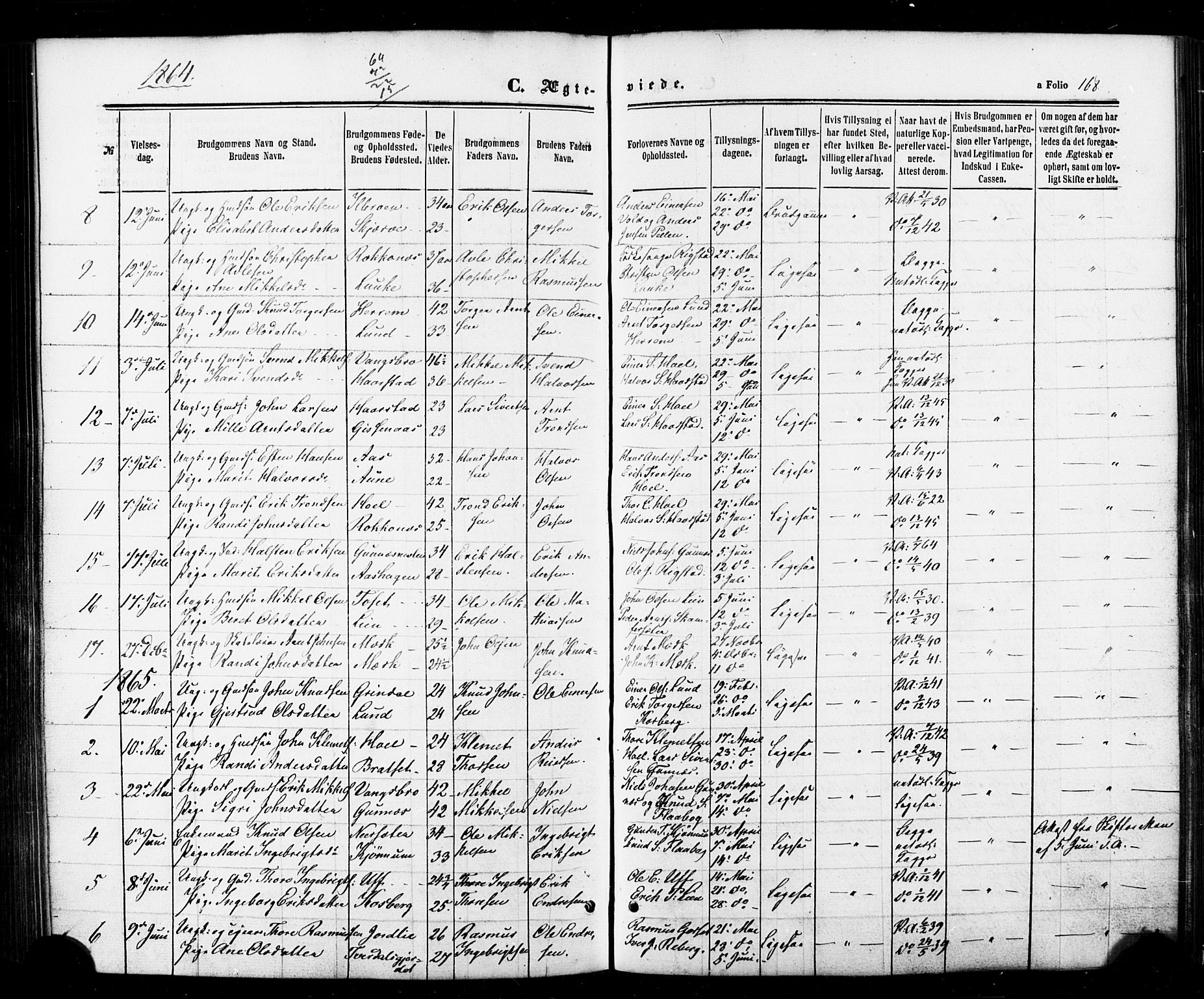 Ministerialprotokoller, klokkerbøker og fødselsregistre - Sør-Trøndelag, SAT/A-1456/674/L0870: Parish register (official) no. 674A02, 1861-1879, p. 168