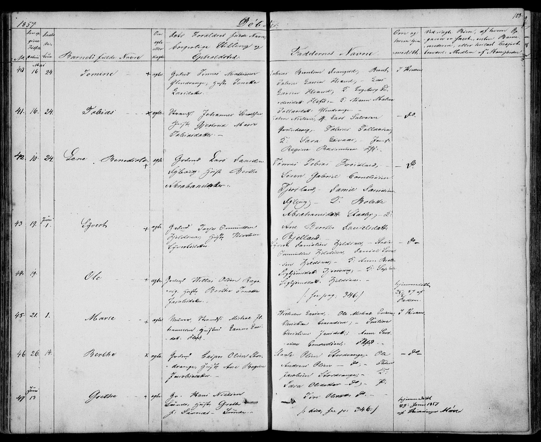 Flekkefjord sokneprestkontor, AV/SAK-1111-0012/F/Fb/Fbc/L0005: Parish register (copy) no. B 5, 1846-1866, p. 108