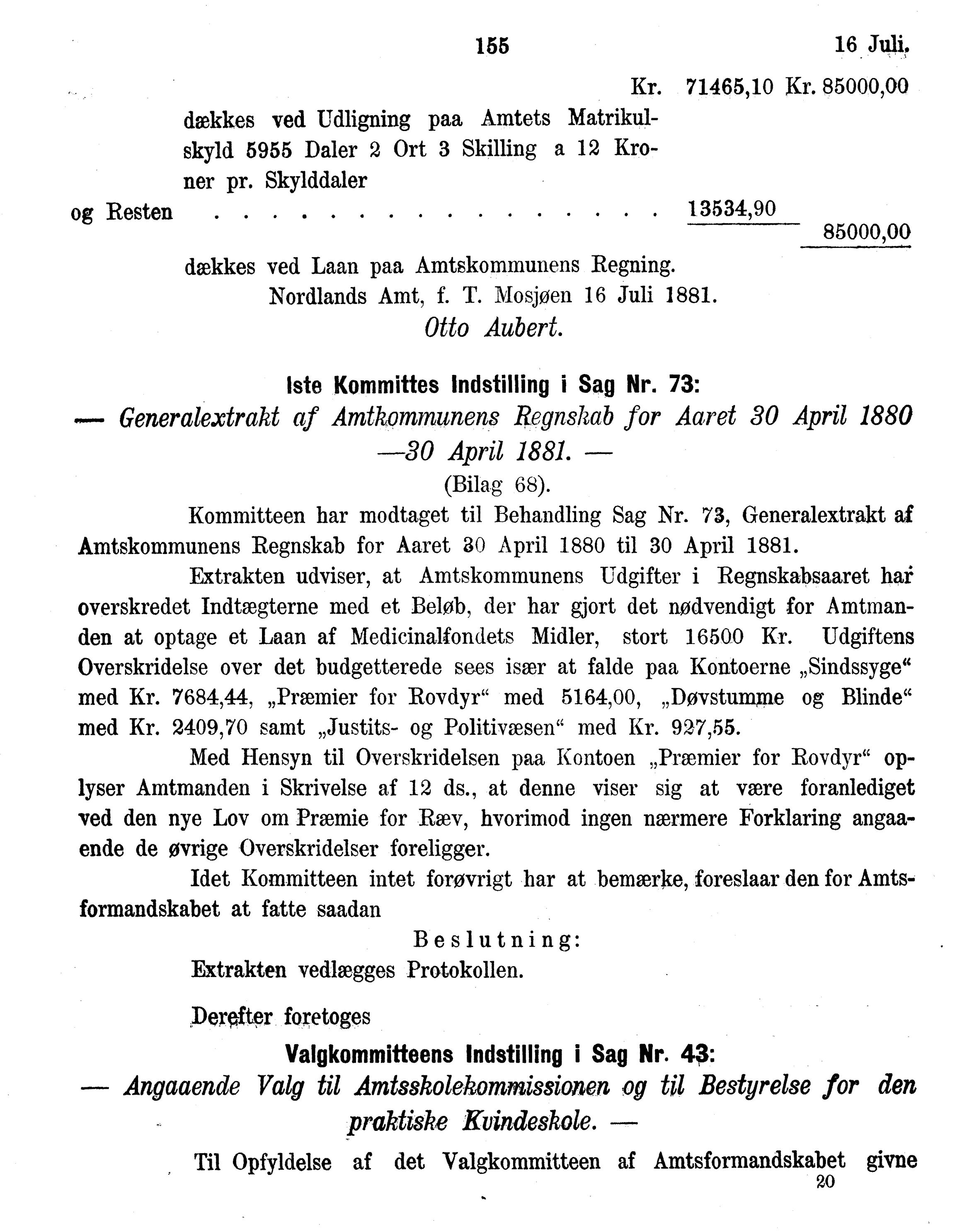 Nordland Fylkeskommune. Fylkestinget, AIN/NFK-17/176/A/Ac/L0014: Fylkestingsforhandlinger 1881-1885, 1881-1885