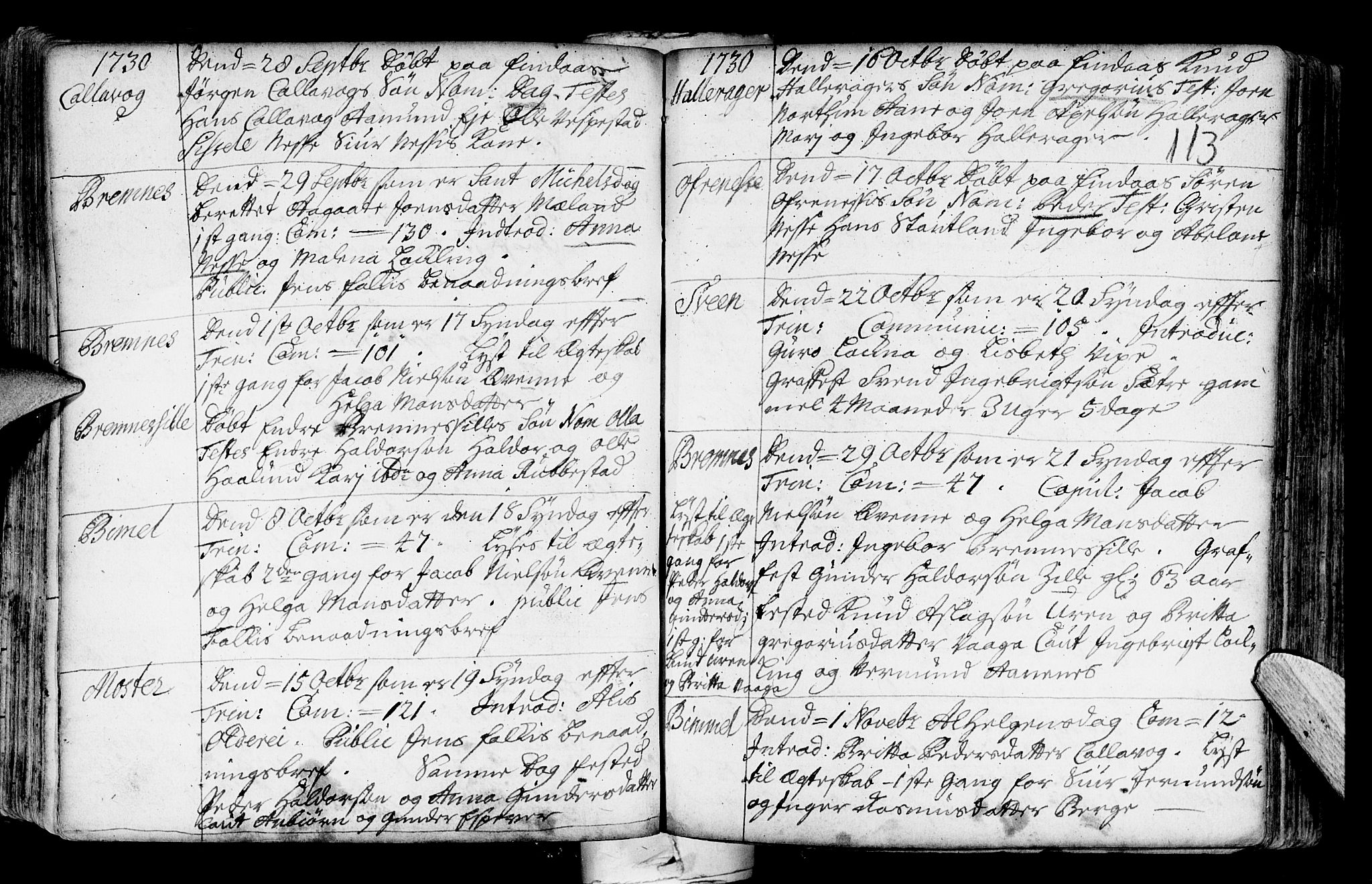 Finnås sokneprestembete, AV/SAB-A-99925/H/Ha/Haa/Haaa/L0001: Parish register (official) no. A 1, 1718-1744, p. 113