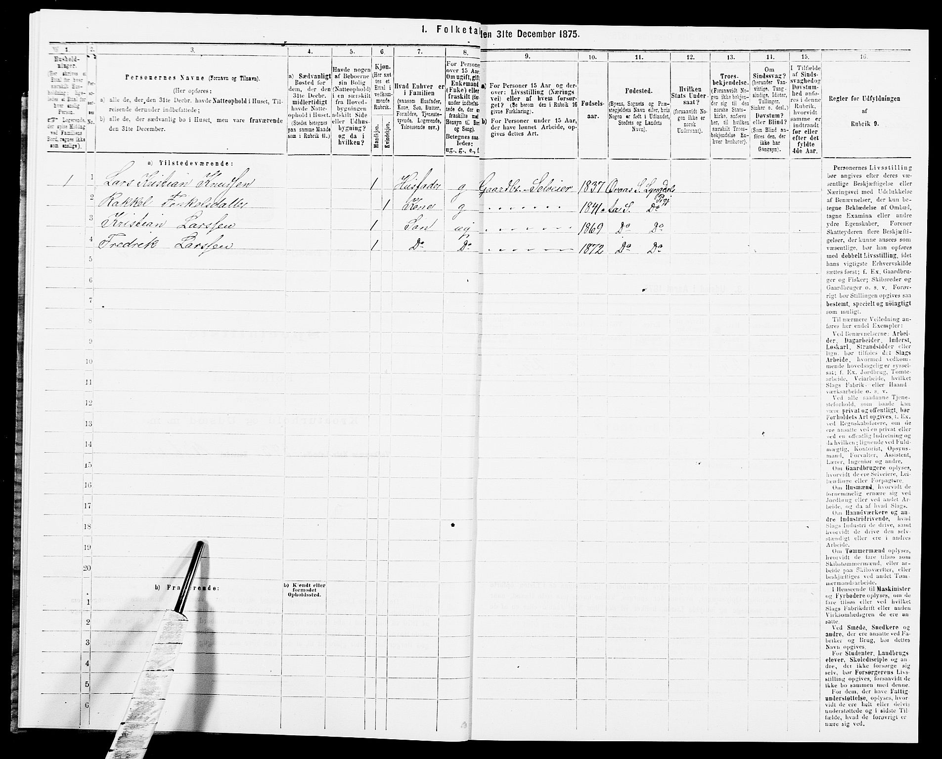 SAK, 1875 census for 1032P Lyngdal, 1875, p. 1235