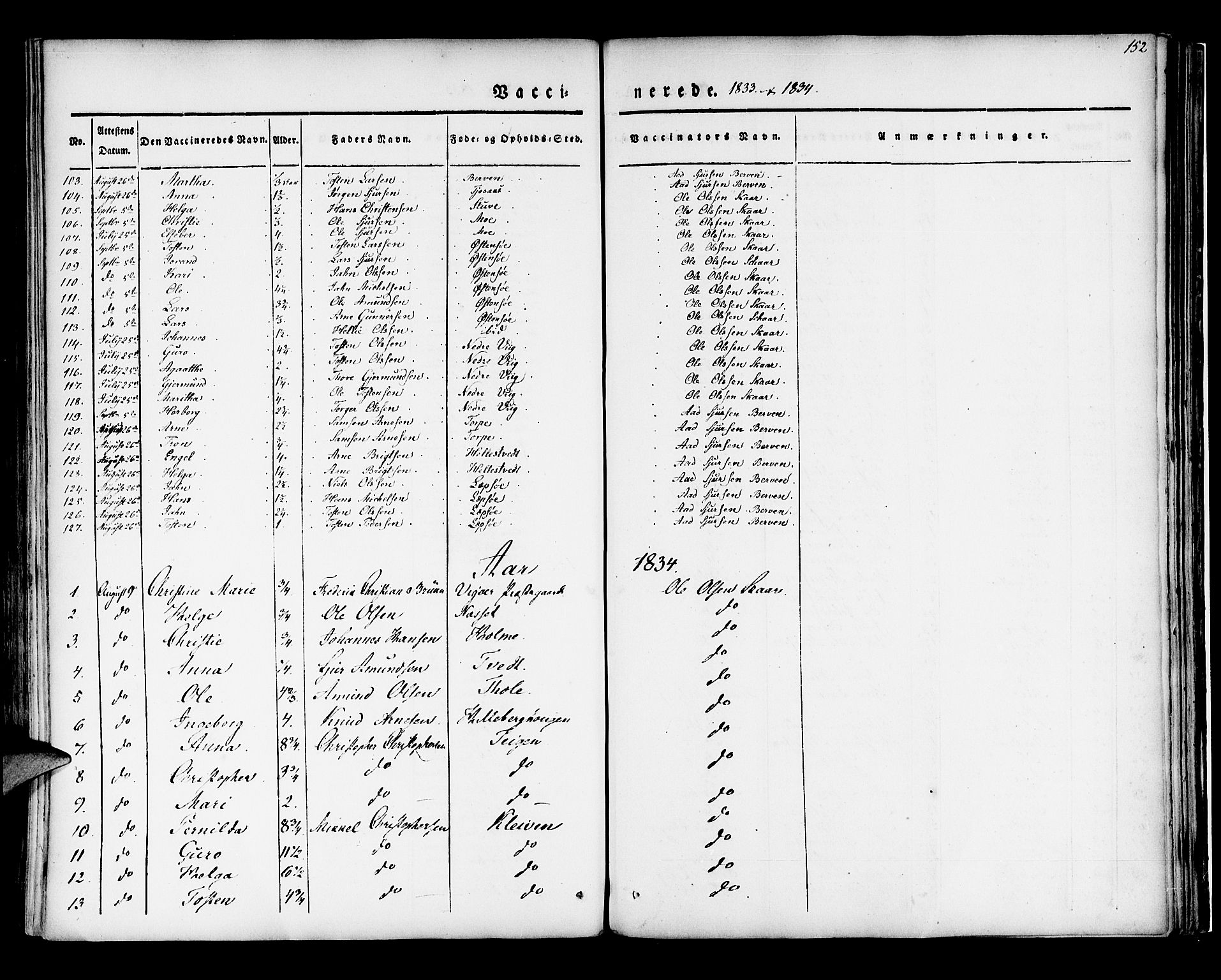 Kvam sokneprestembete, SAB/A-76201/H/Haa: Parish register (official) no. A 7, 1832-1843, p. 152