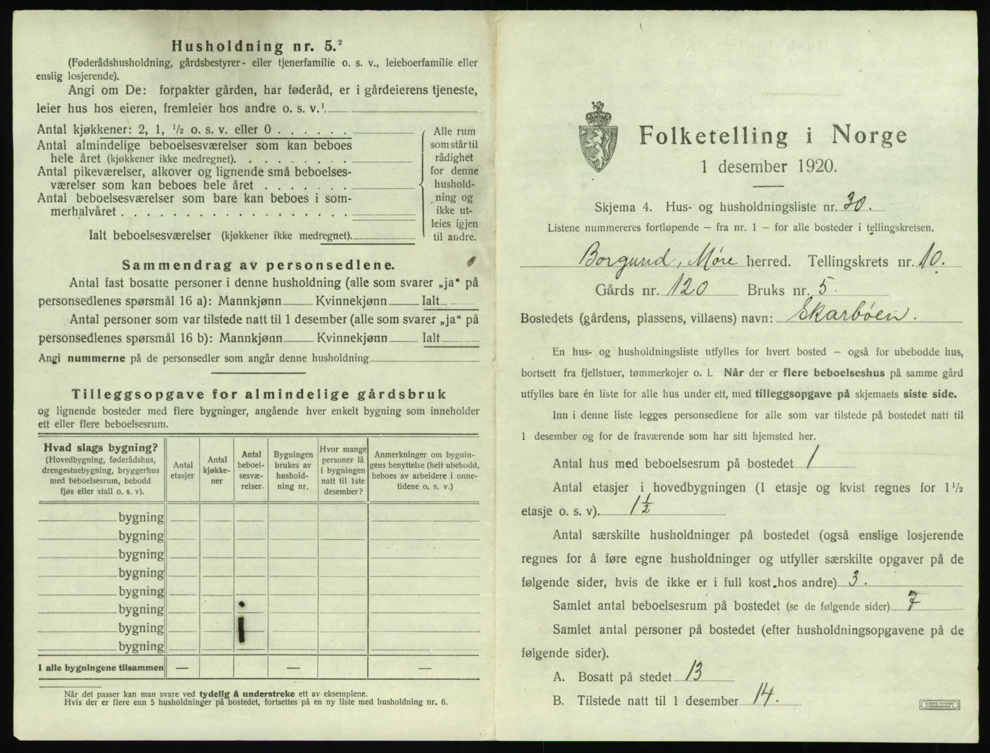 SAT, 1920 census for Borgund, 1920, p. 1112