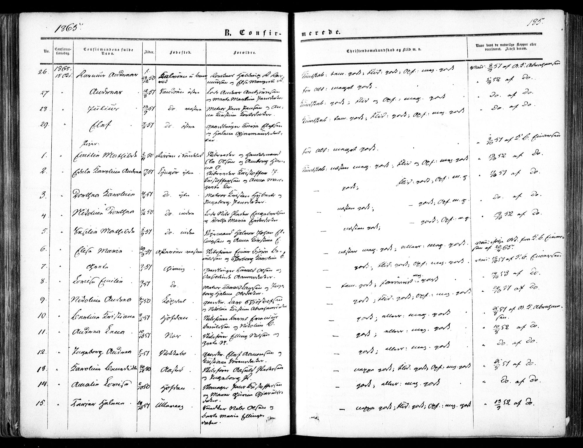 Dypvåg sokneprestkontor, AV/SAK-1111-0007/F/Fa/Faa/L0006: Parish register (official) no. A 6, 1855-1872, p. 185