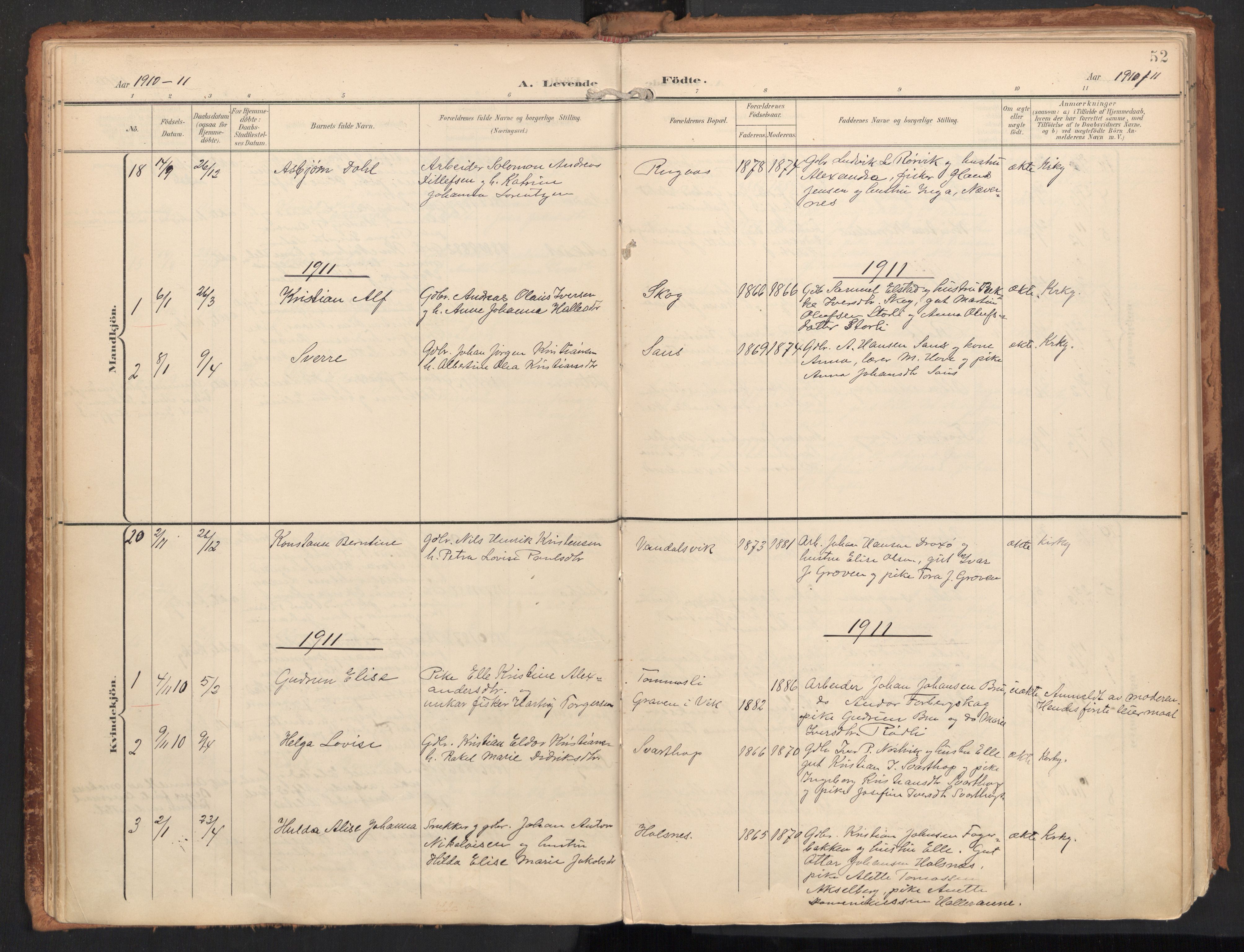 Ministerialprotokoller, klokkerbøker og fødselsregistre - Nordland, SAT/A-1459/814/L0227: Parish register (official) no. 814A08, 1899-1920, p. 52