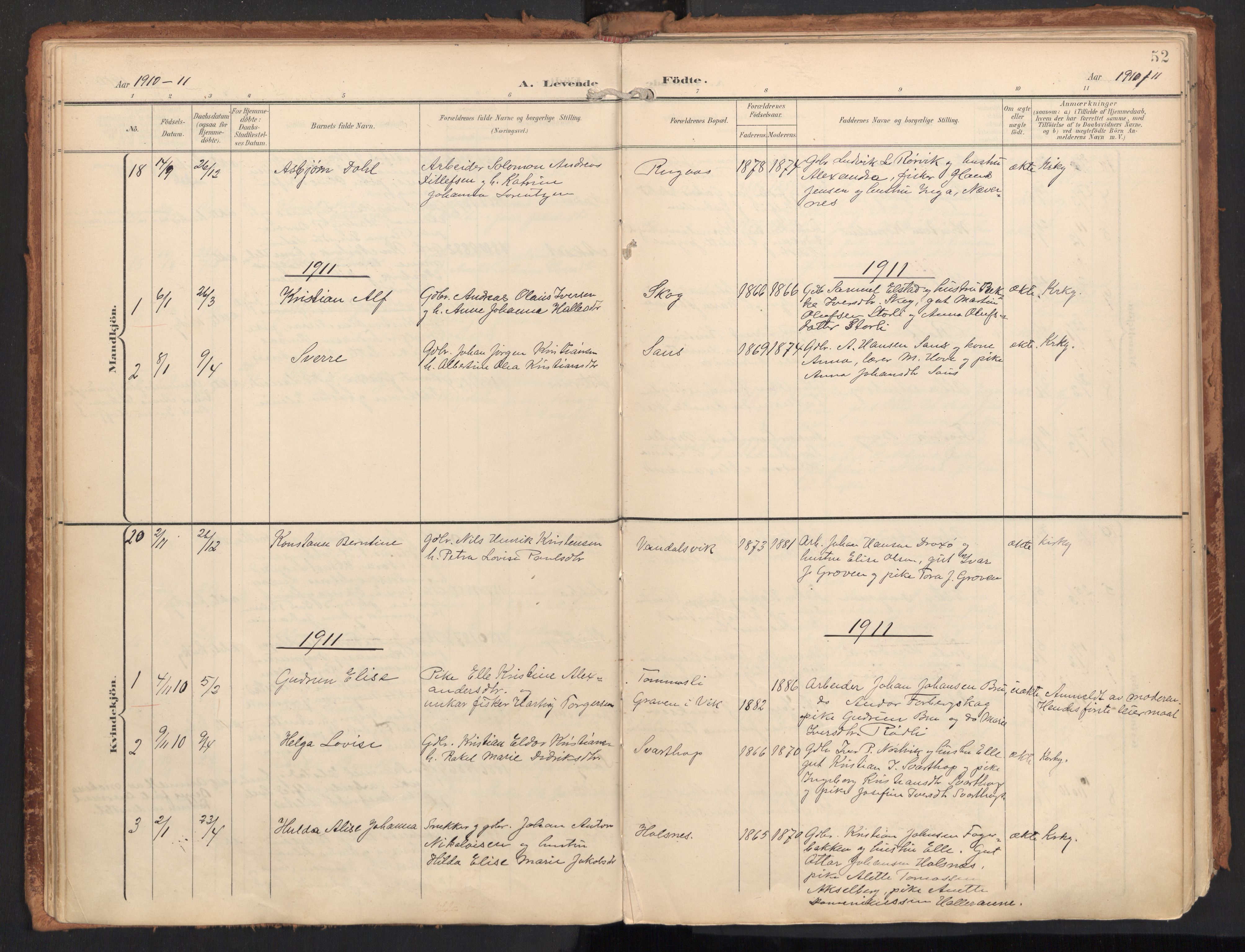 Ministerialprotokoller, klokkerbøker og fødselsregistre - Nordland, AV/SAT-A-1459/814/L0227: Parish register (official) no. 814A08, 1899-1920, p. 52