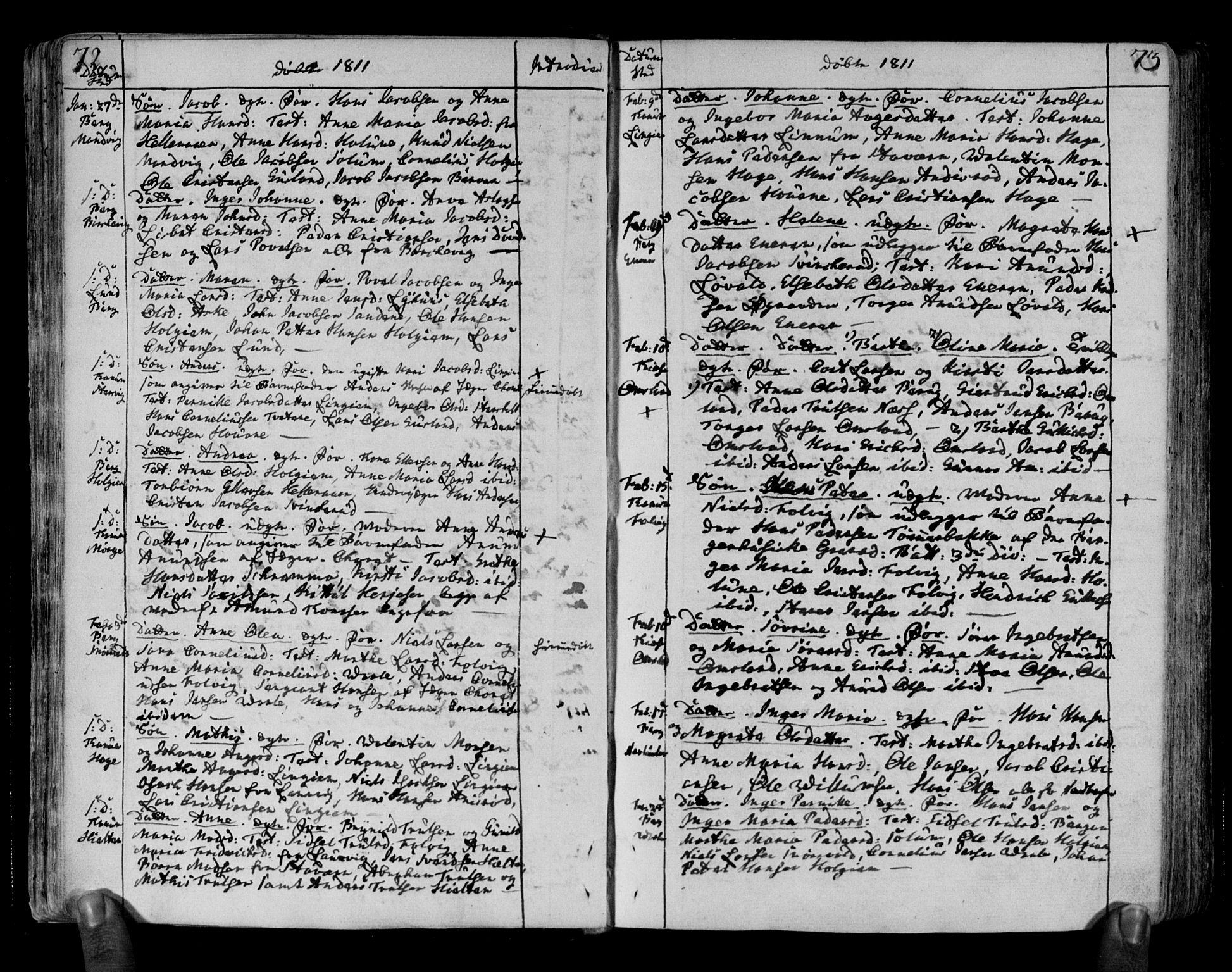 Brunlanes kirkebøker, SAKO/A-342/F/Fa/L0002: Parish register (official) no. I 2, 1802-1834, p. 72-73