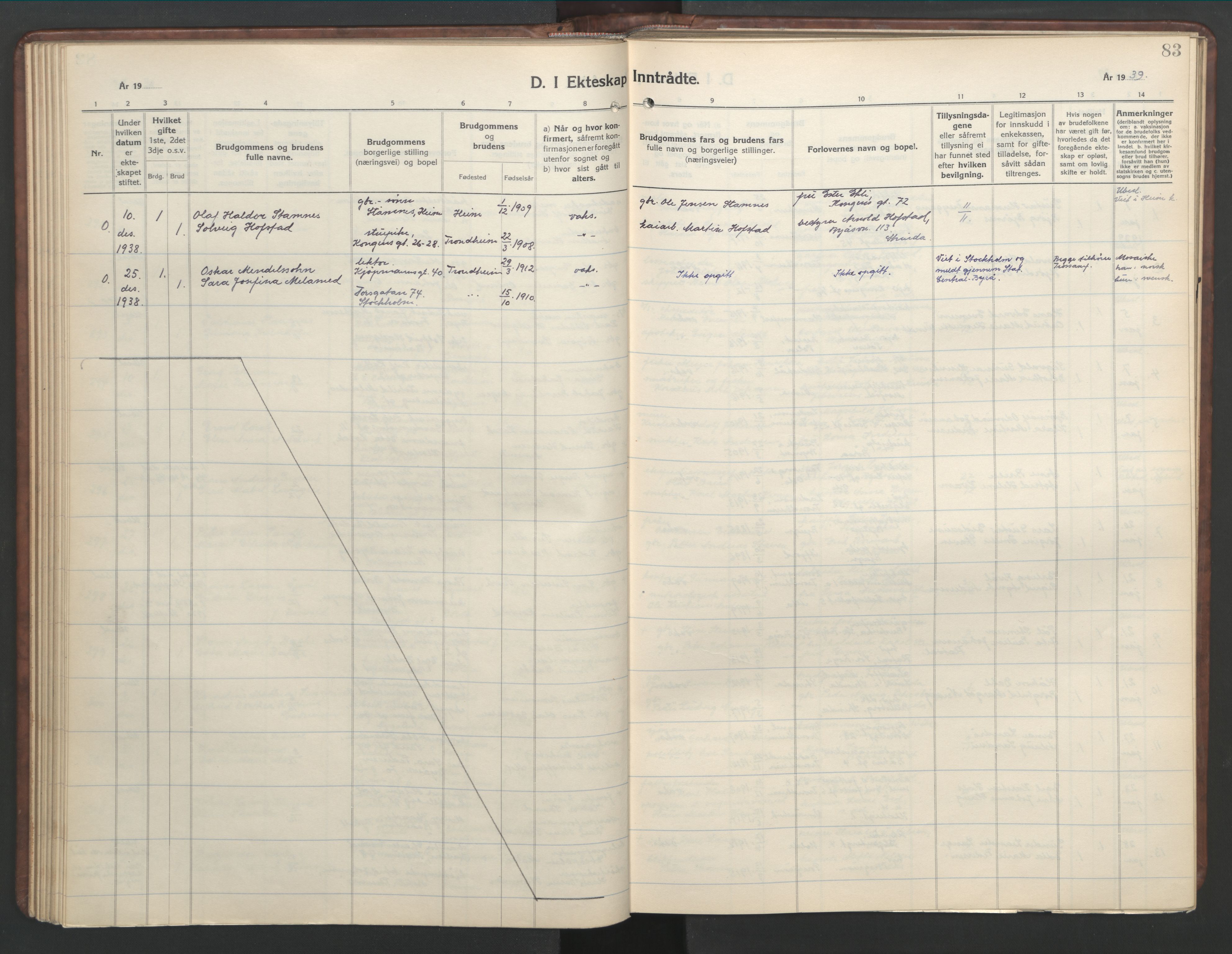 Ministerialprotokoller, klokkerbøker og fødselsregistre - Sør-Trøndelag, SAT/A-1456/601/L0101: Parish register (copy) no. 601C19, 1935-1946, p. 83