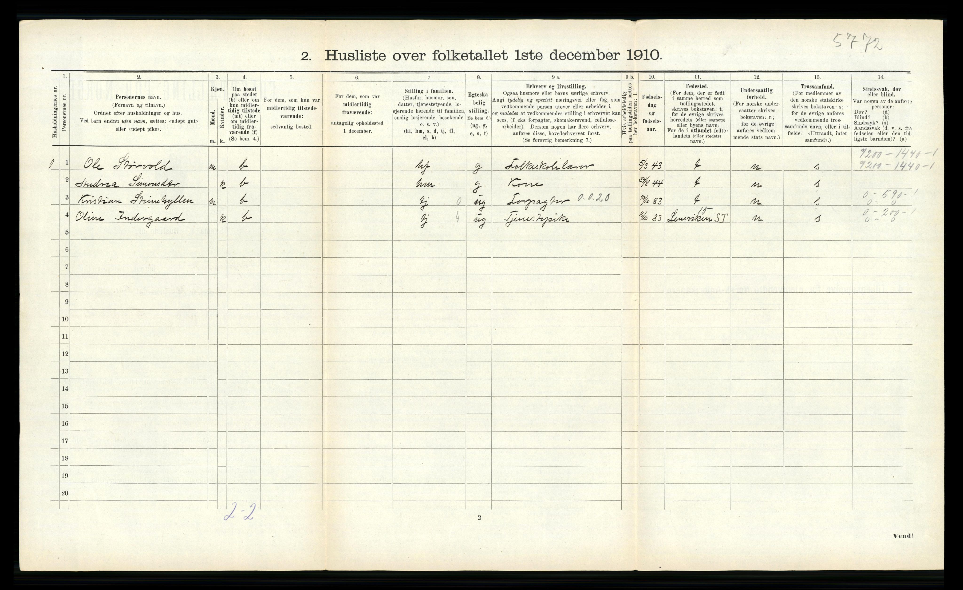 RA, 1910 census for Byneset, 1910, p. 190