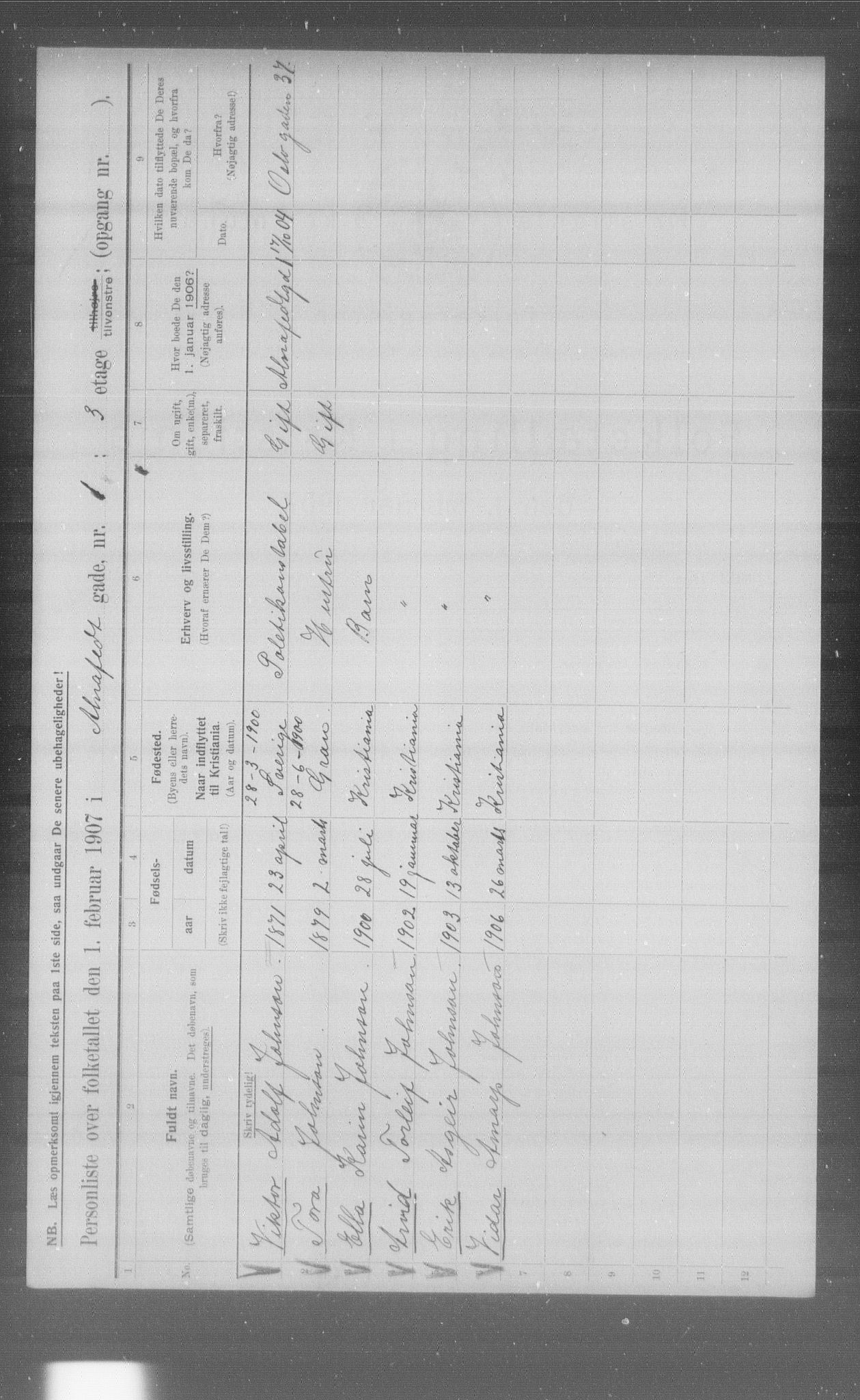 OBA, Municipal Census 1907 for Kristiania, 1907, p. 613