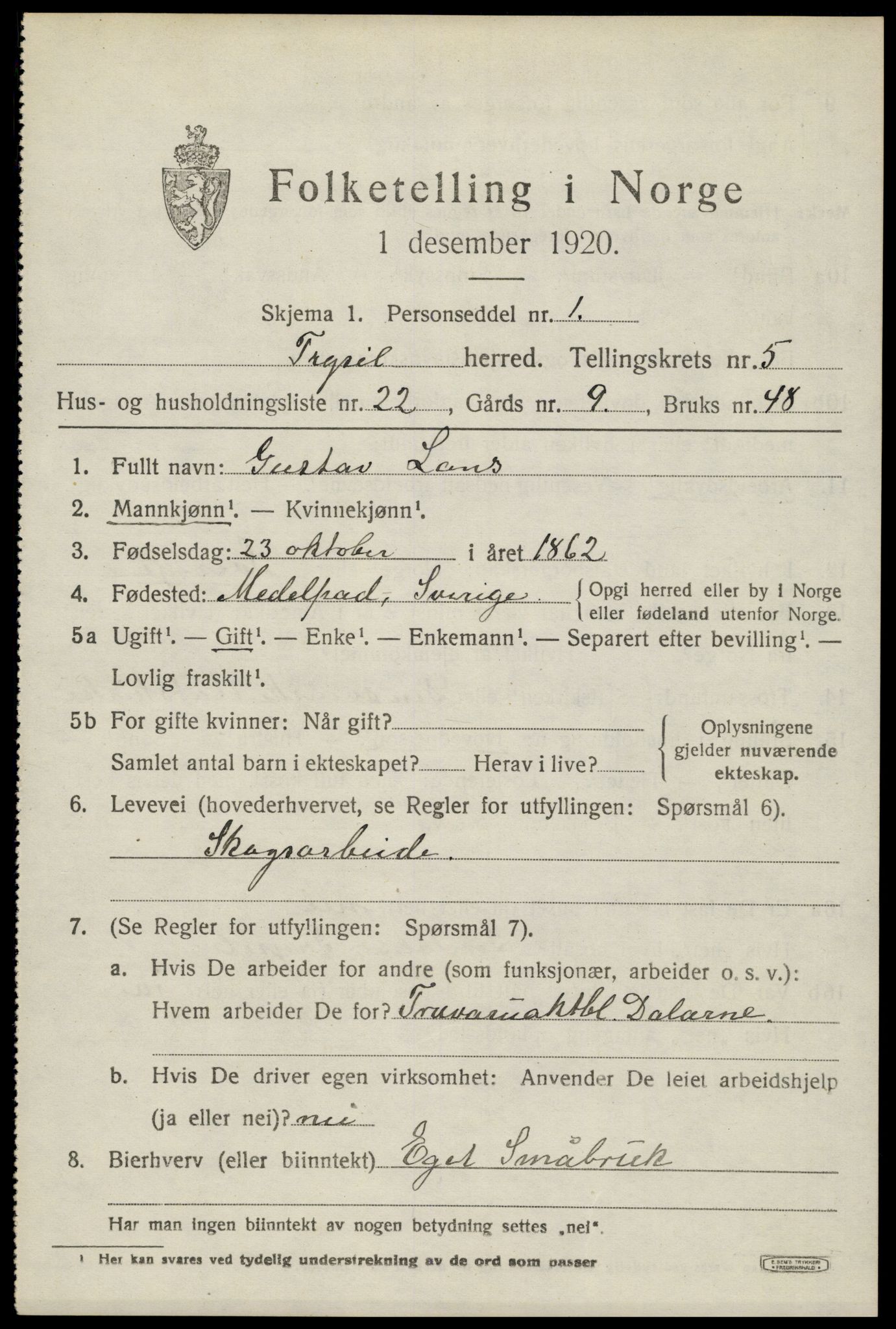 SAH, 1920 census for Trysil, 1920, p. 4509