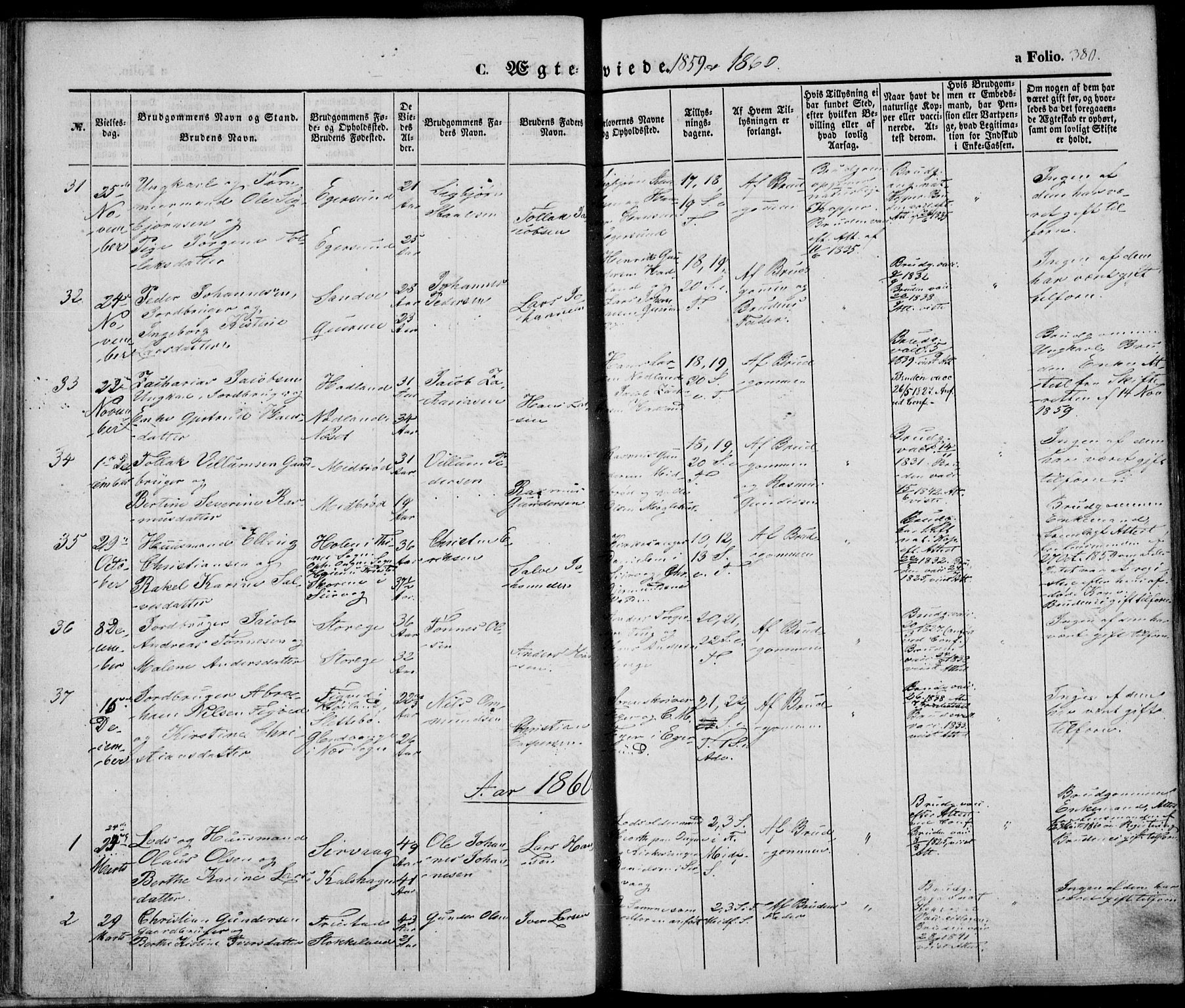 Eigersund sokneprestkontor, SAST/A-101807/S08/L0013: Parish register (official) no. A 12.2, 1850-1865, p. 380