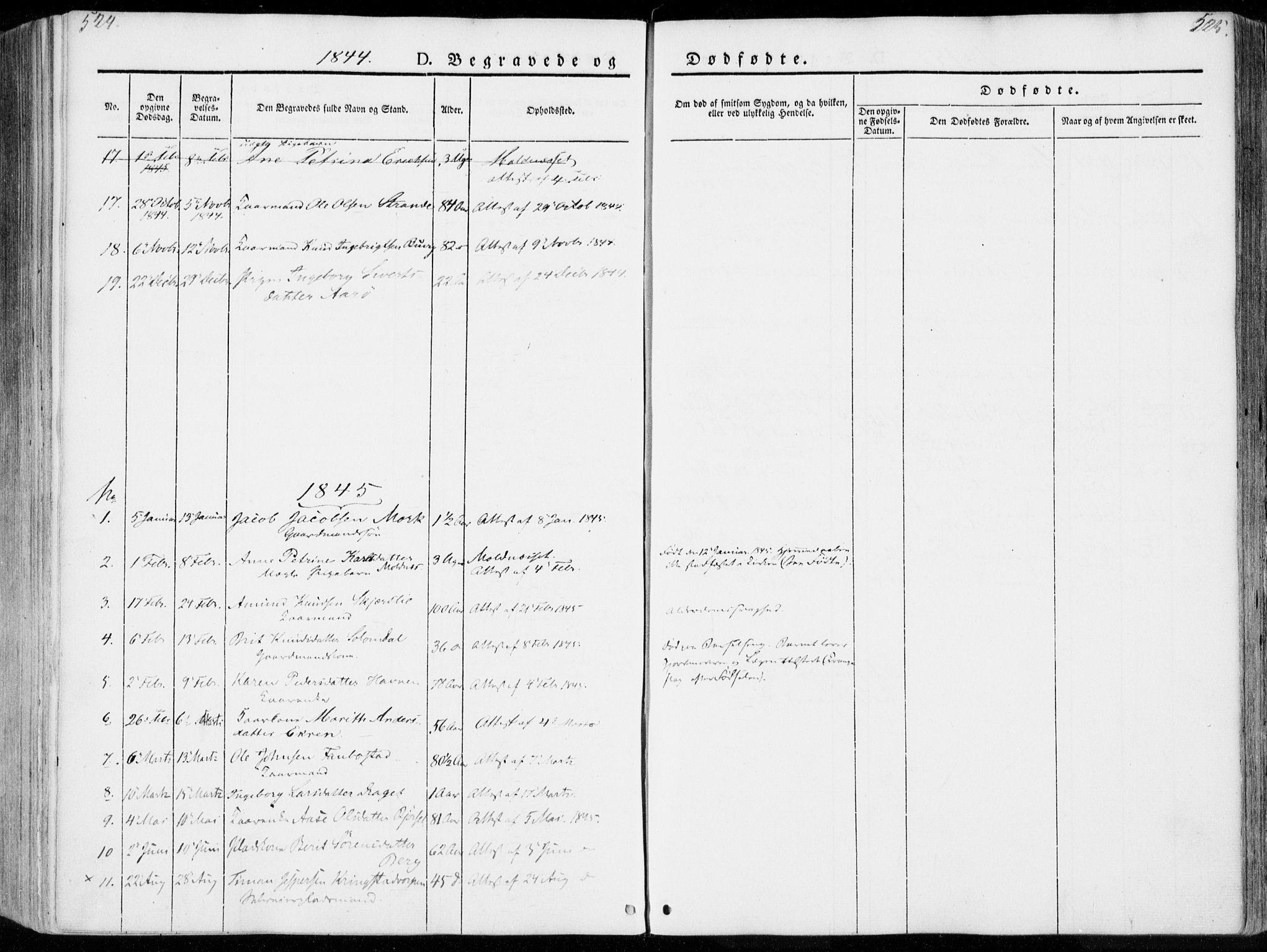 Ministerialprotokoller, klokkerbøker og fødselsregistre - Møre og Romsdal, SAT/A-1454/555/L0653: Parish register (official) no. 555A04, 1843-1869, p. 524-525