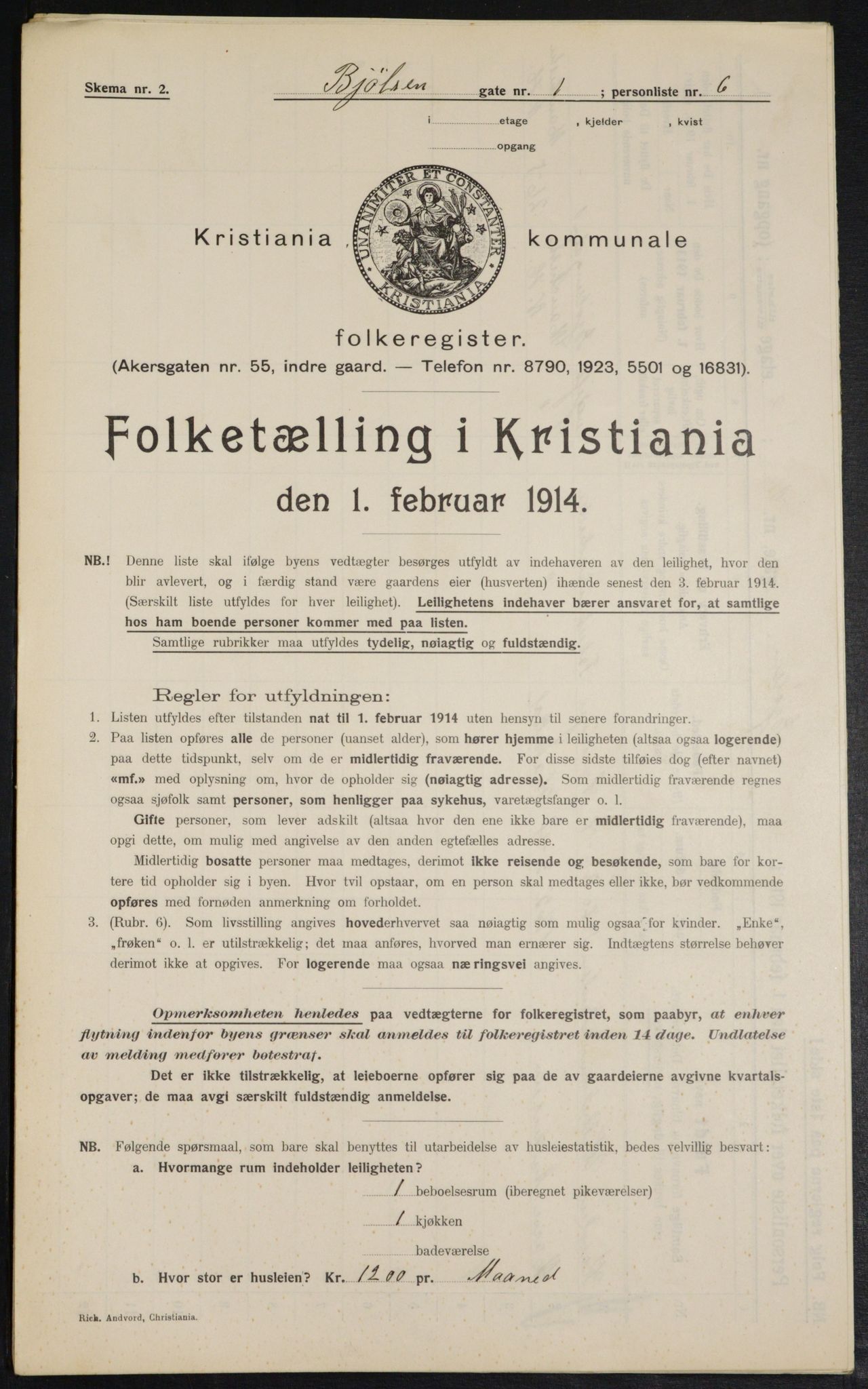 OBA, Municipal Census 1914 for Kristiania, 1914, p. 6424