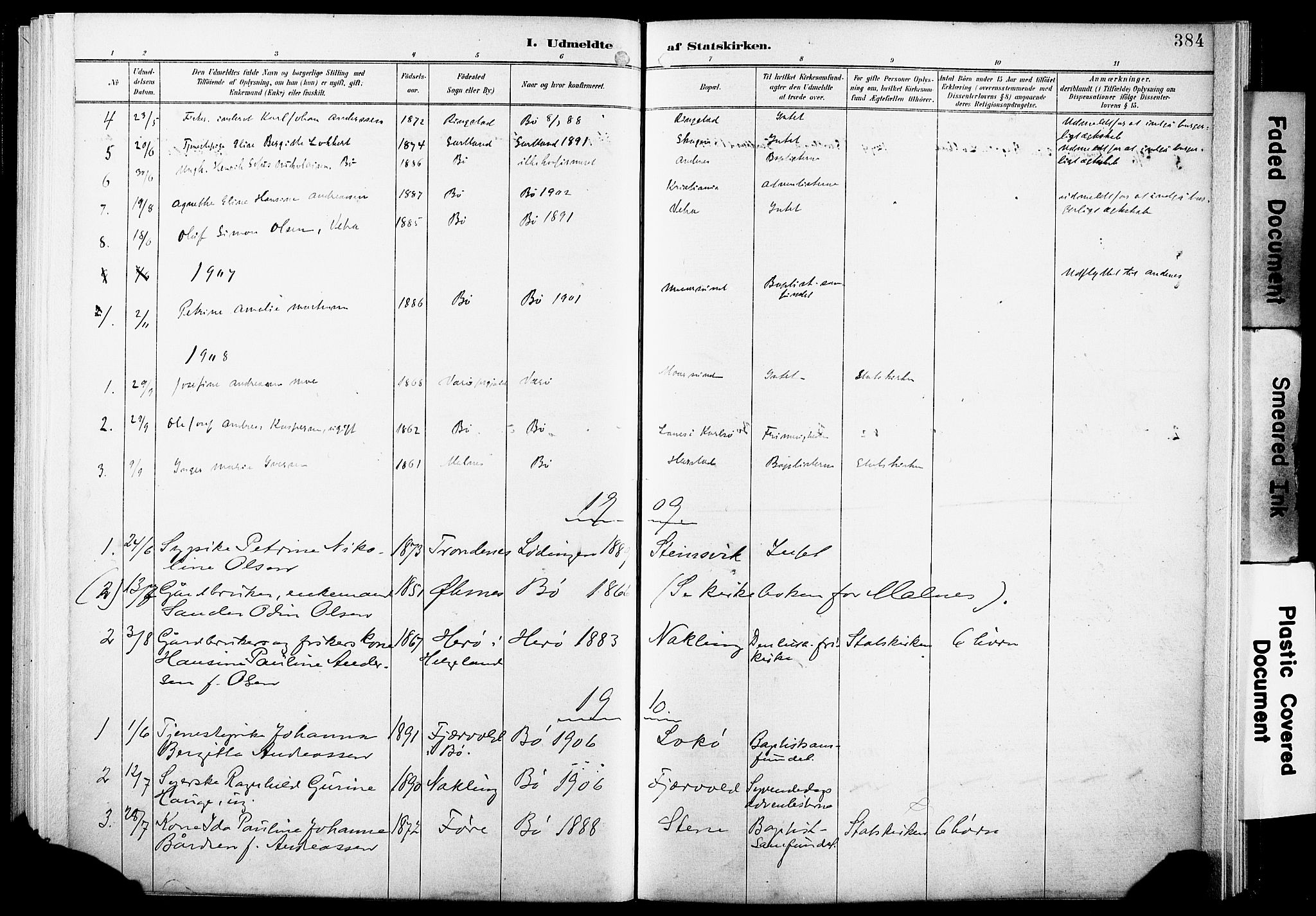 Ministerialprotokoller, klokkerbøker og fødselsregistre - Nordland, AV/SAT-A-1459/891/L1305: Parish register (official) no. 891A10, 1895-1921, p. 384