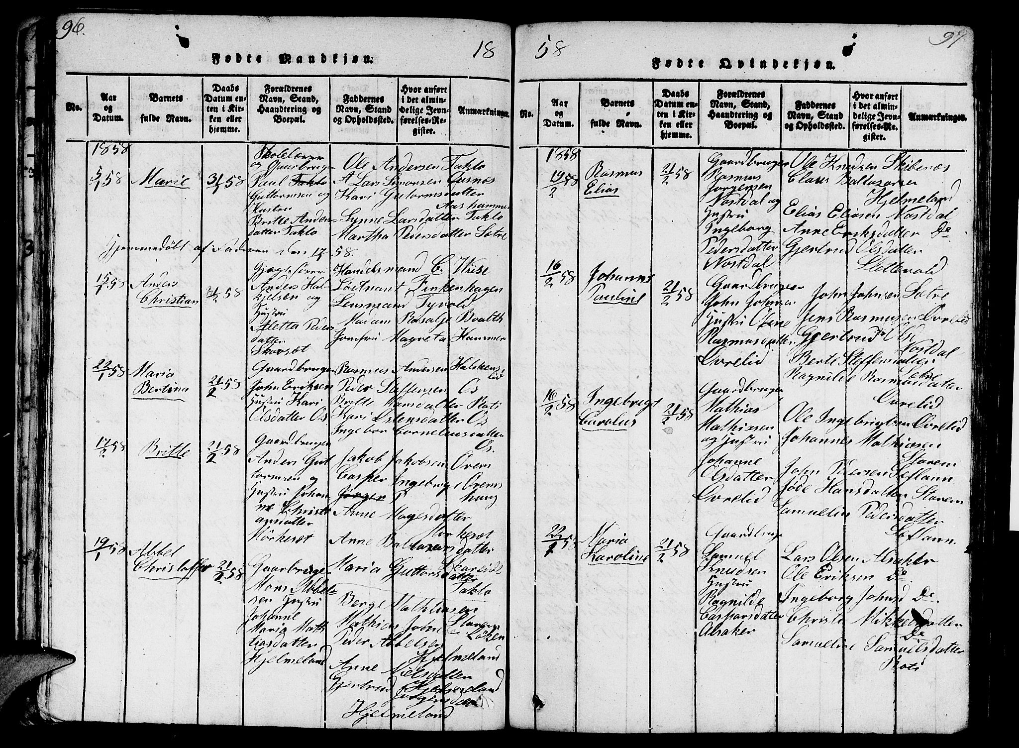 Eid sokneprestembete, AV/SAB-A-82301/H/Hab/Haba/L0001: Parish register (copy) no. A 1, 1816-1862, p. 96-97