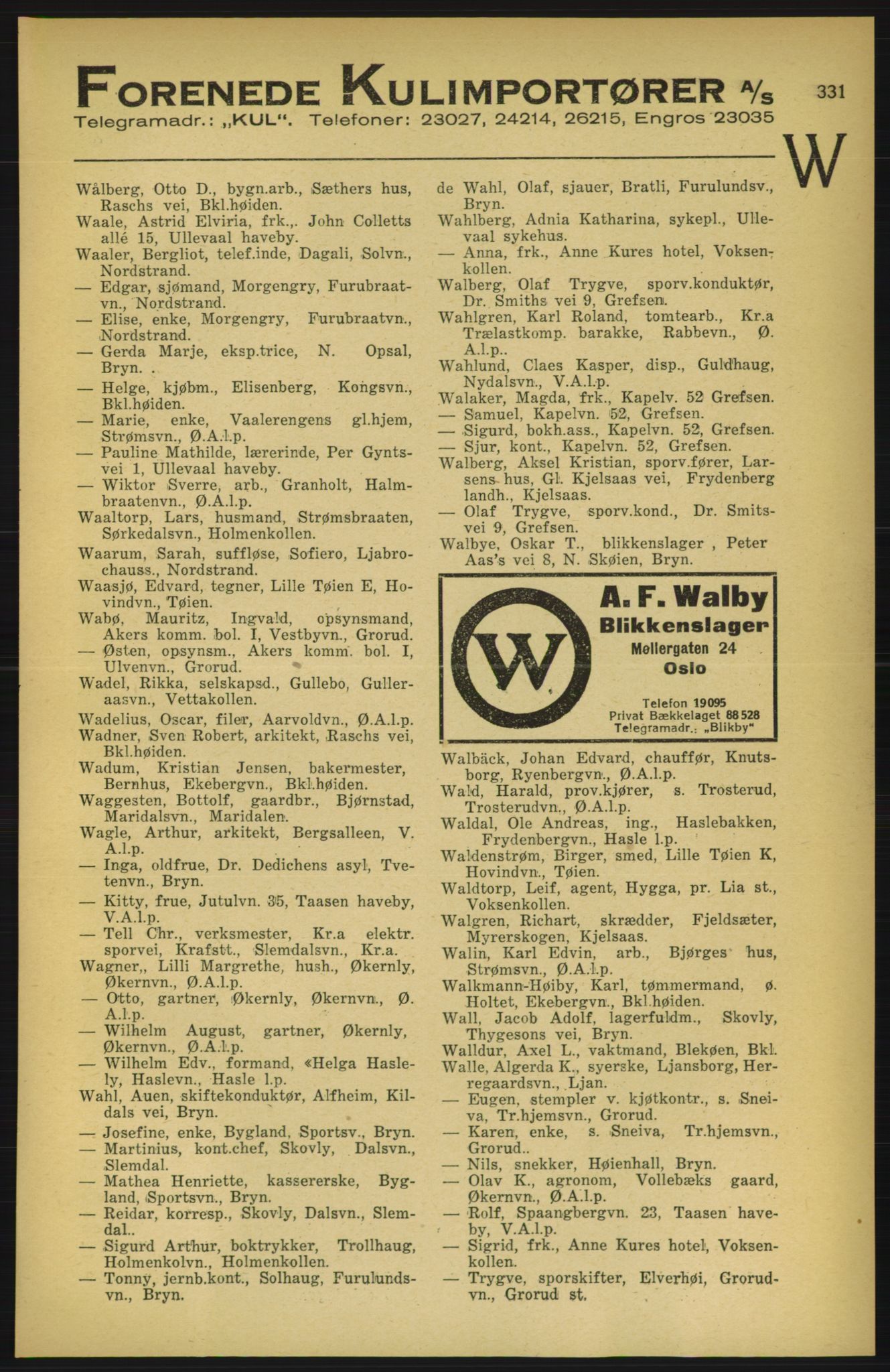 Aker adressebok/adressekalender, PUBL/001/A/003: Akers adressekalender, 1924-1925, p. 331