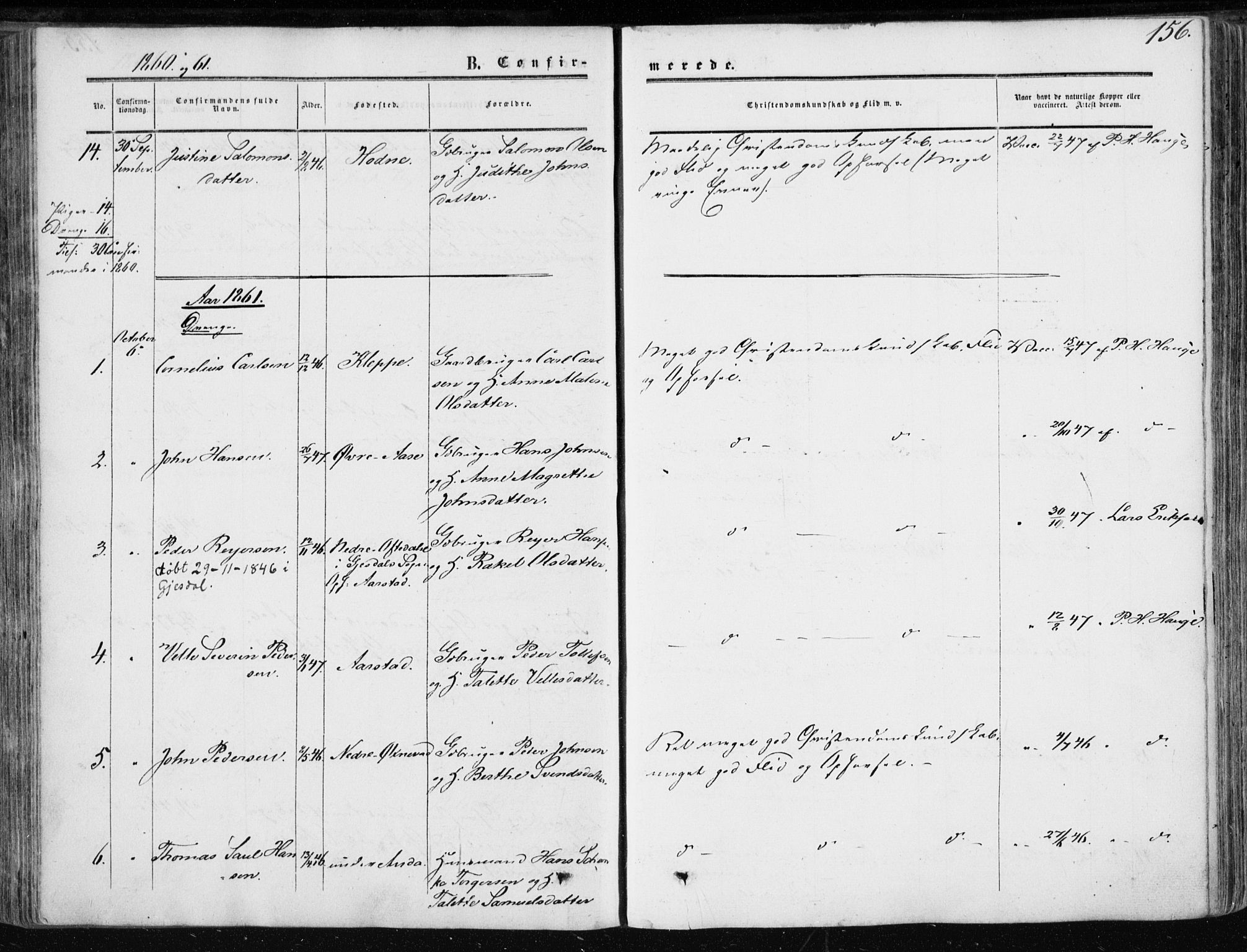 Klepp sokneprestkontor, SAST/A-101803/001/3/30BA/L0005: Parish register (official) no. A 5, 1853-1870, p. 156