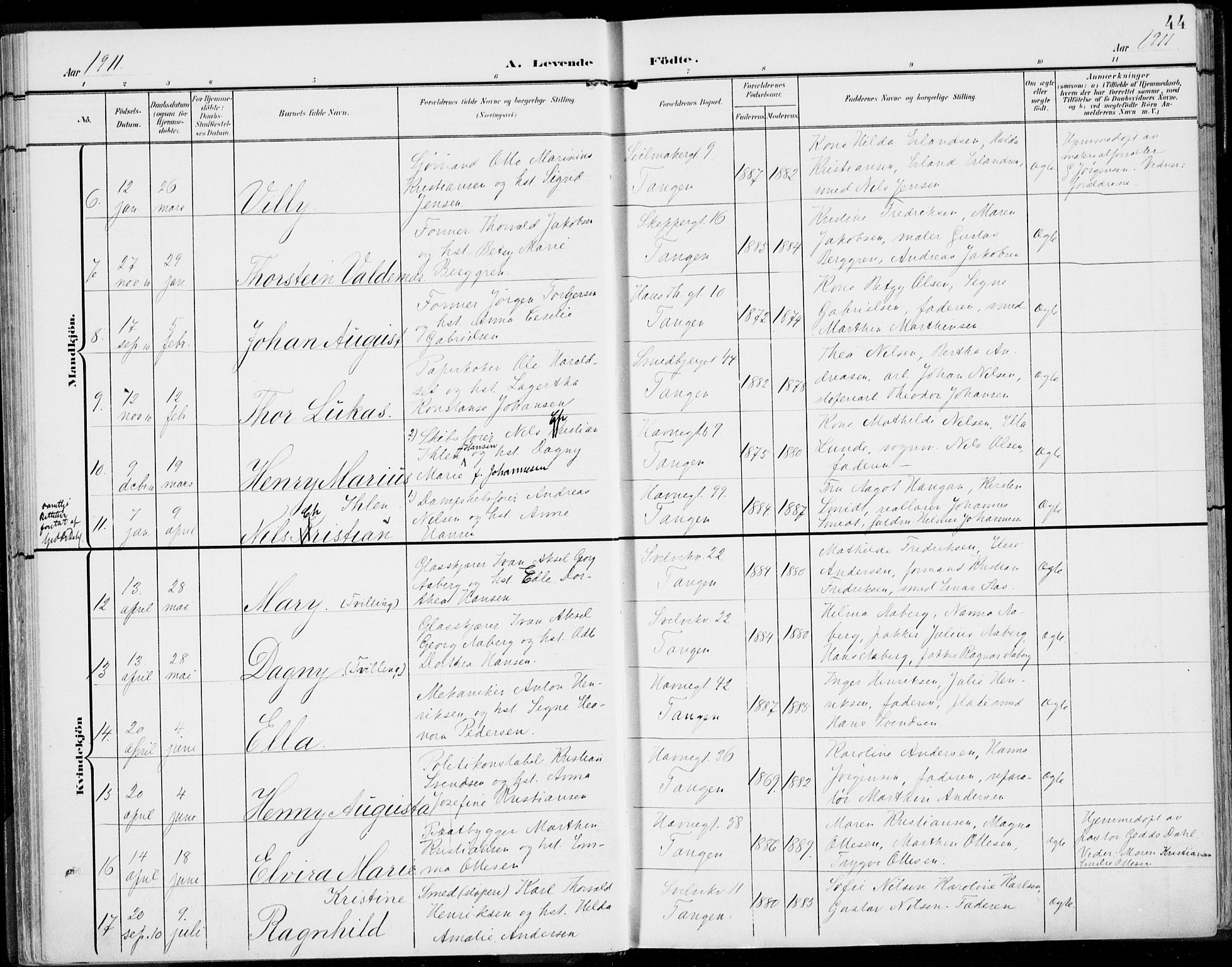 Strømsø kirkebøker, AV/SAKO-A-246/F/Fb/L0008: Parish register (official) no. II 8, 1902-1933, p. 44