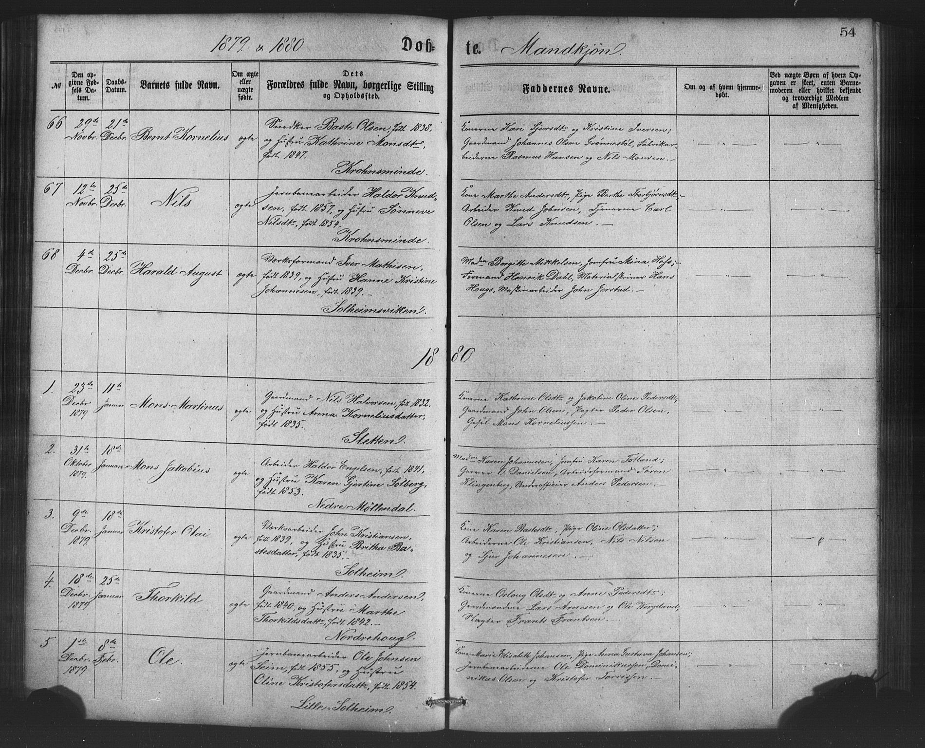 St. Jørgens hospital og Årstad sokneprestembete, AV/SAB-A-99934: Parish register (copy) no. A 4, 1873-1885, p. 54