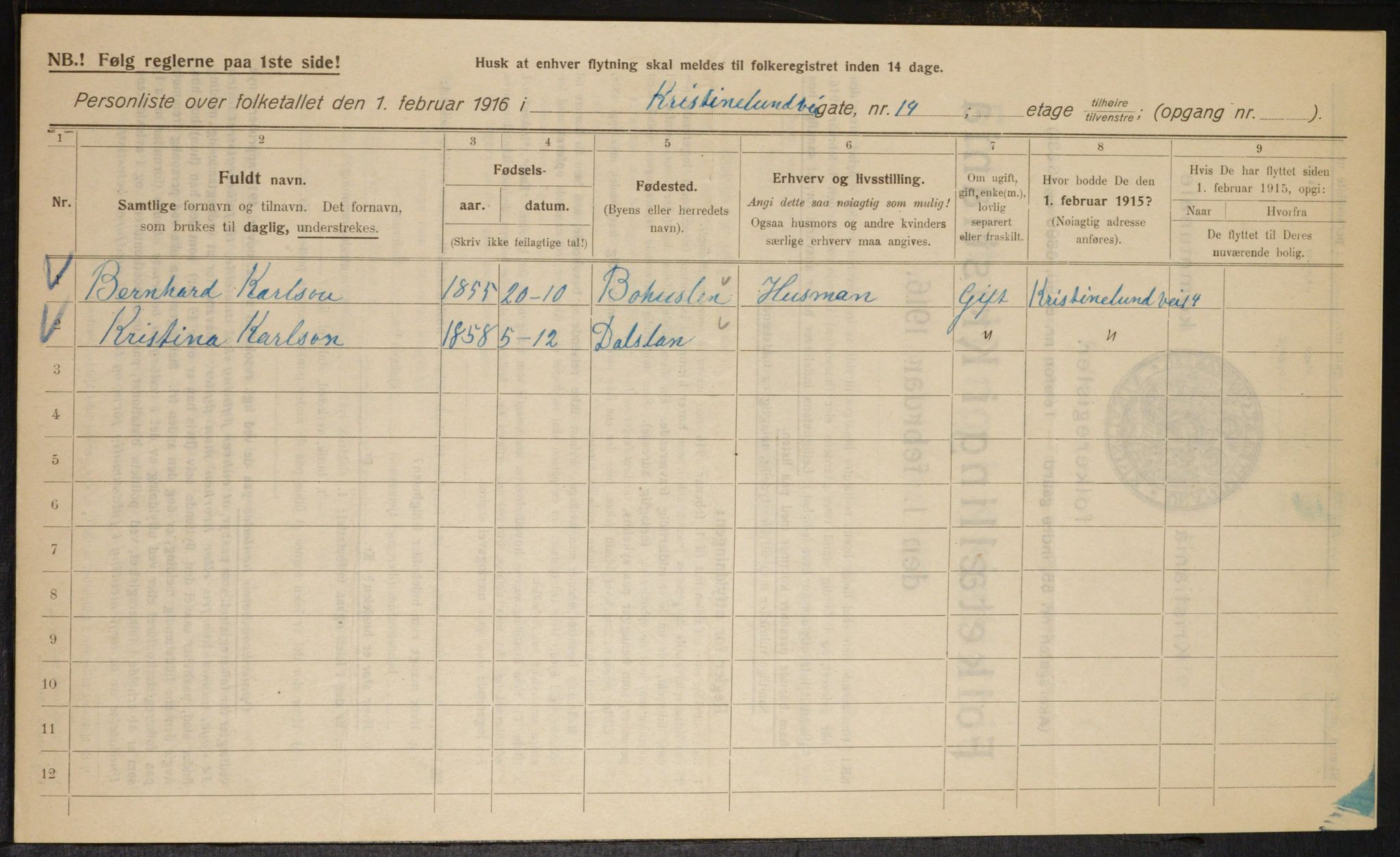 OBA, Municipal Census 1916 for Kristiania, 1916, p. 55658