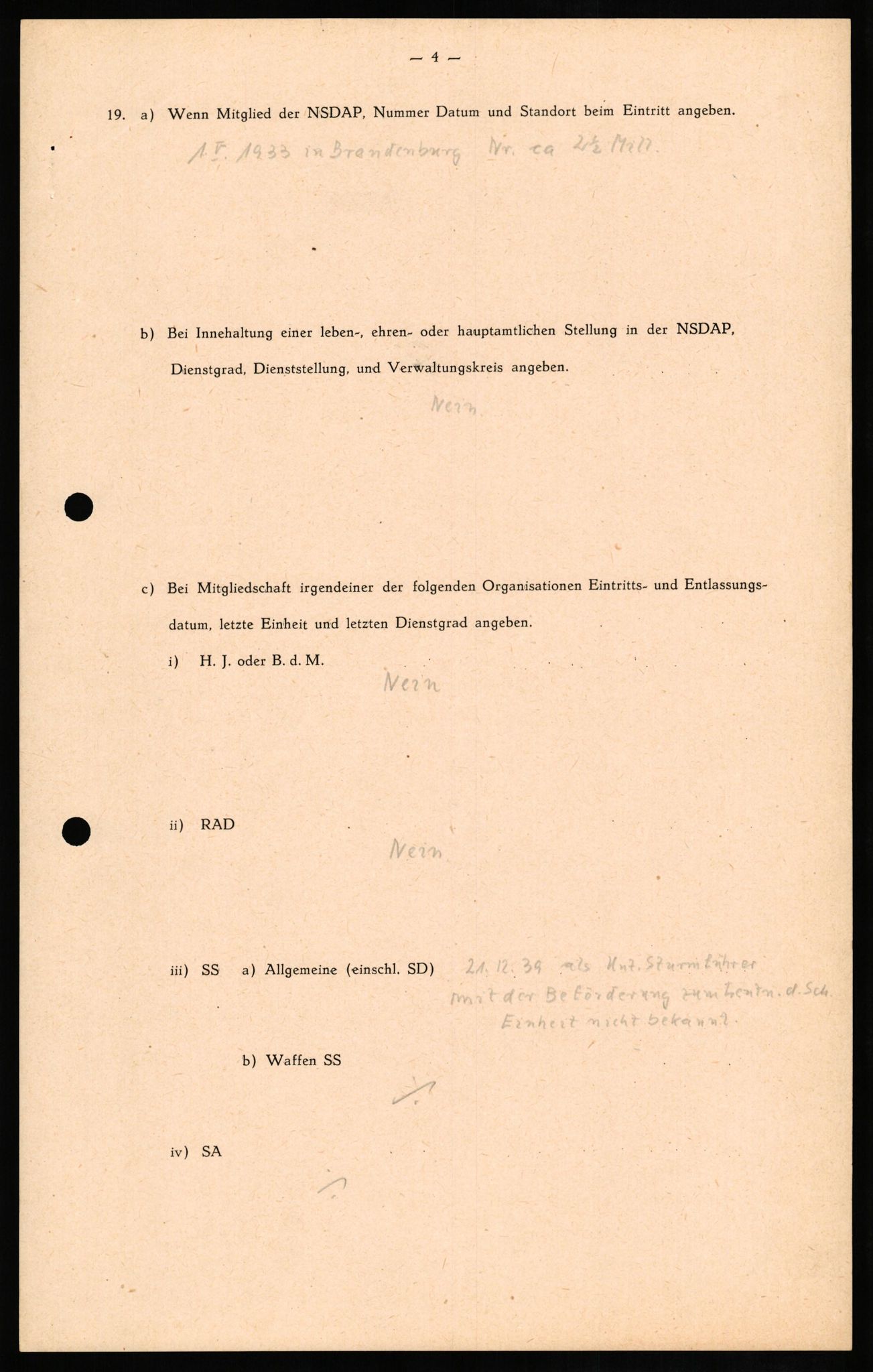 Forsvaret, Forsvarets overkommando II, RA/RAFA-3915/D/Db/L0013: CI Questionaires. Tyske okkupasjonsstyrker i Norge. Tyskere., 1945-1946, p. 37