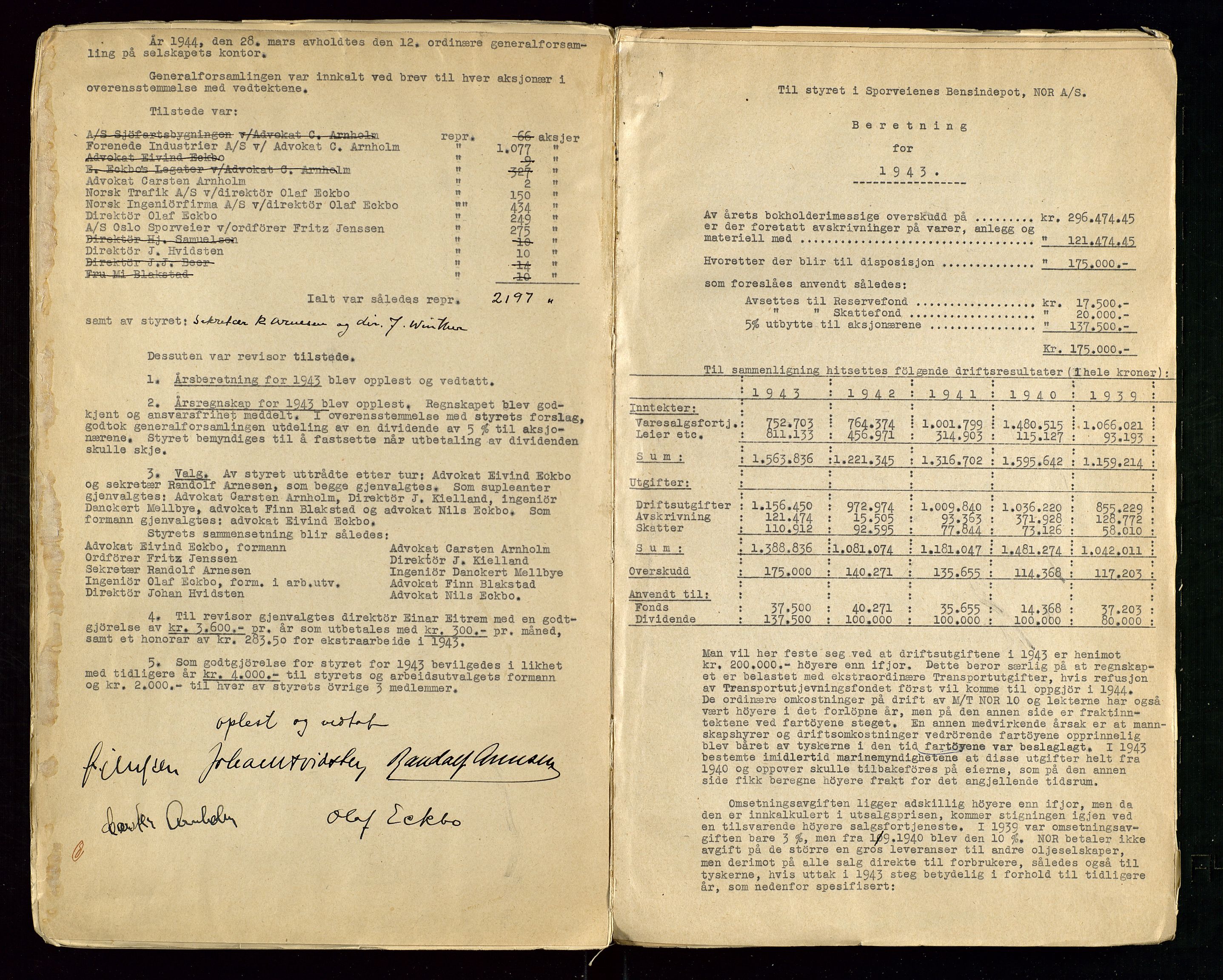 Pa 1514 - Sporveienes Bensindepot, Norsk Oljeraffineri A/S, AV/SAST-A-101919/A/L0001/0001: Styreprotokoll. Forhandlingsprotokoll Arbeidsutvaget / Styreprotokoll, 1932-1949, p. 82