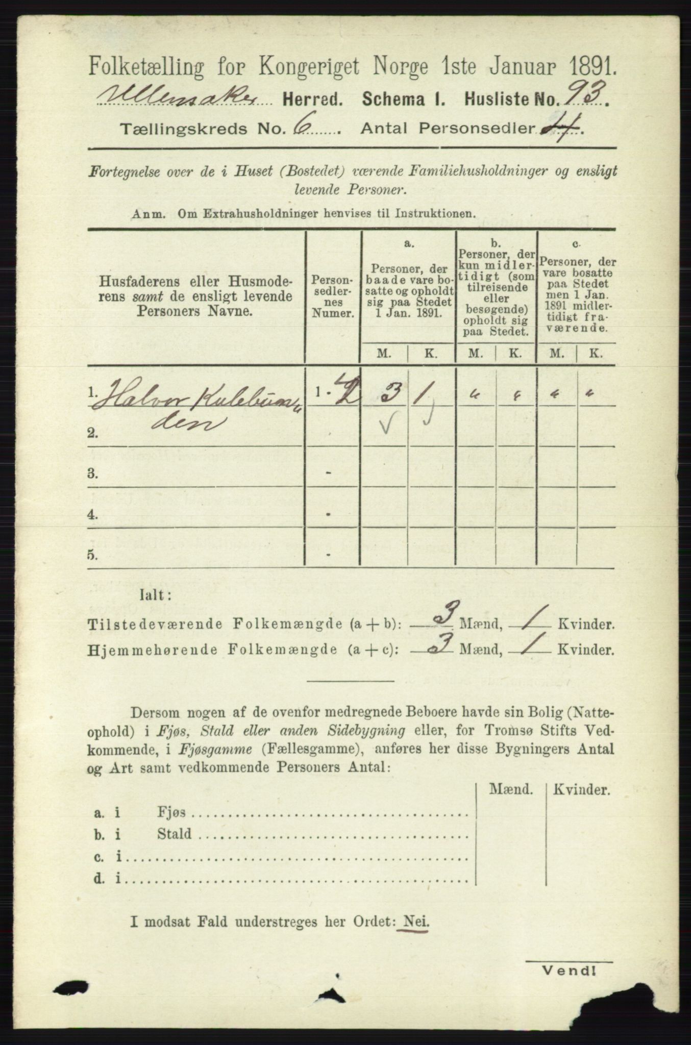 RA, 1891 census for 0235 Ullensaker, 1891, p. 2530