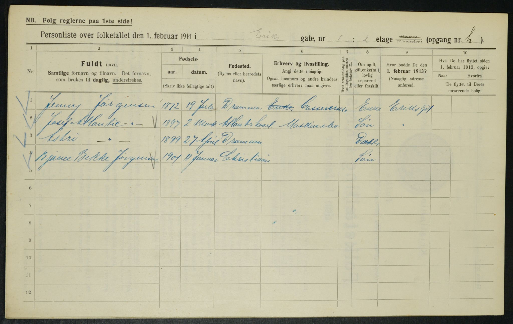 OBA, Municipal Census 1914 for Kristiania, 1914, p. 19738