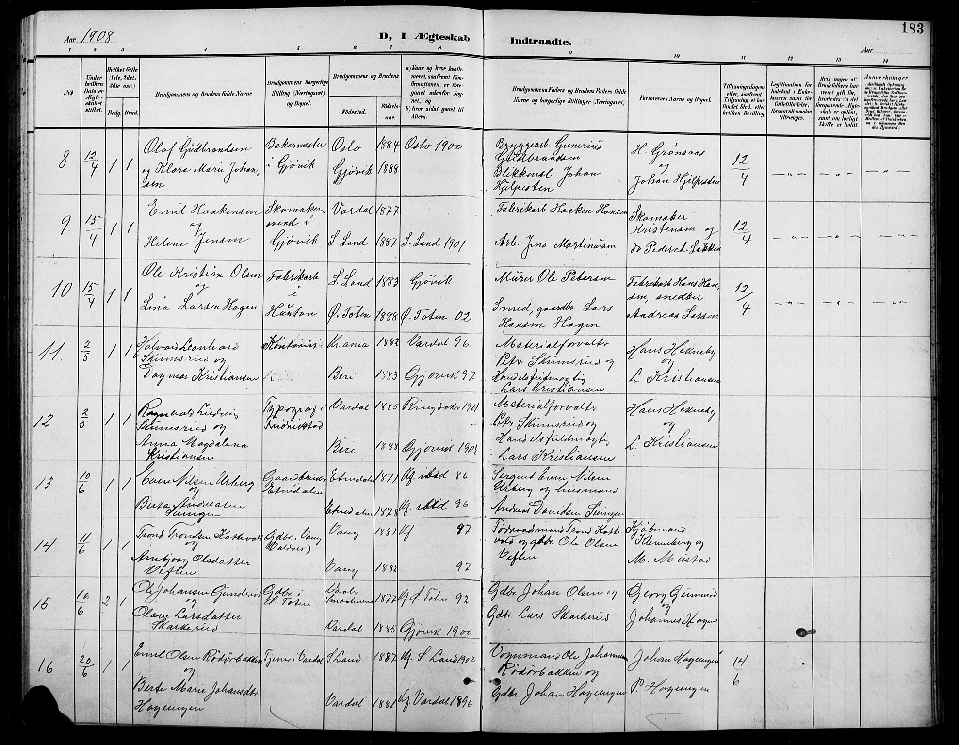 Vardal prestekontor, SAH/PREST-100/H/Ha/Hab/L0012: Parish register (copy) no. 12, 1902-1911, p. 183